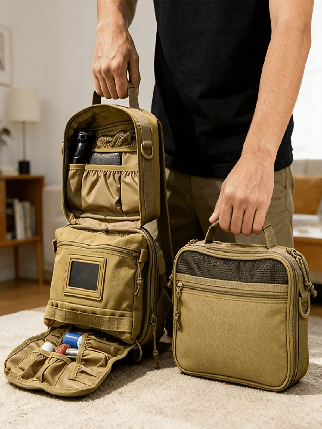1pc Men's Portable Durable Tactical Outdoor Bag, Made Of Oxford Fabric, Multi-Functional Tactical Storage Bag, Large Capacity Equipment Storage Bag, Fishing Bag And Toiletry Bag, Travel Toiletry Organizer Bag, Short Trip, Camping And Fitness Toiletry Bag, Shaving Hygiene Bag, Bathroom Hanging Men's Short Trip Toiletry Bag
