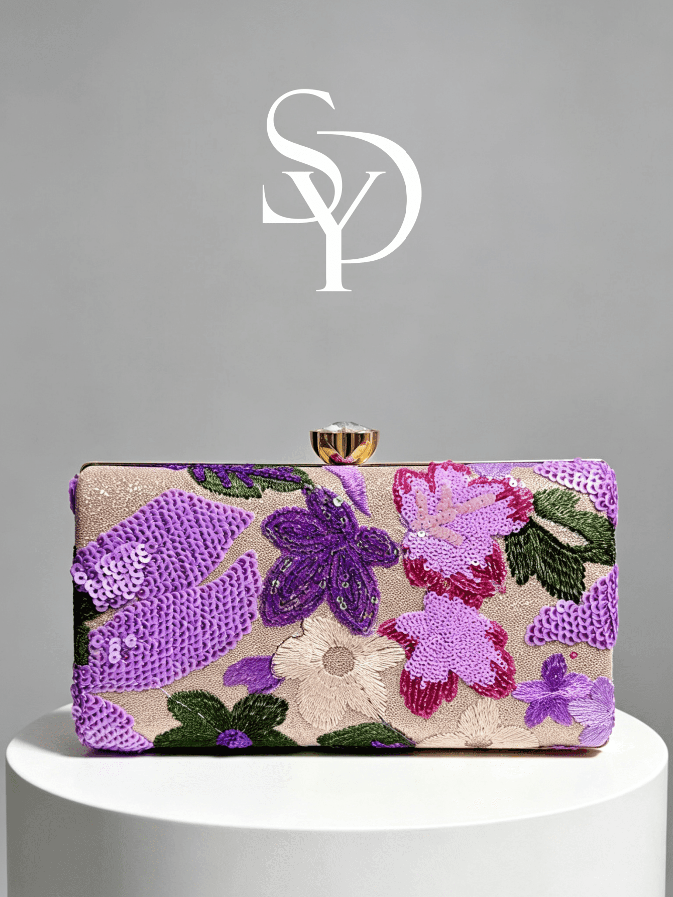 1pc Elegant Floral Embroidered Clutch, Women's Elegant Leaf-Shaped Metal Evening Bag, Suitable For Parties And Weddings