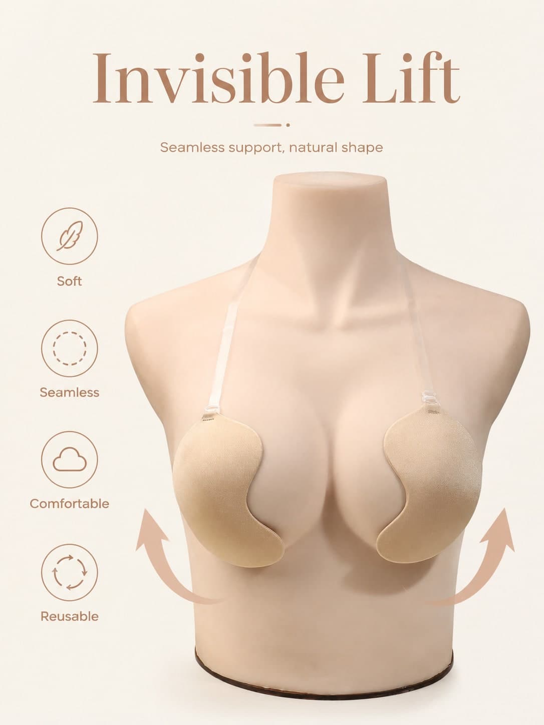 Mango-Shaped Silicone Adhesive Bra, Strapless Invisible Push-Up Bra, Detachable Transparent Straps, Essential For Wedding Dress, Evening Gown And Low-Cut Tank Top, Strong Lift And Anti-Sagging, Soft And Reusable, Sexy Wedding Party Essential, Breathable And Gentle For Sensitive Skin, Natural Invisible And Seamless