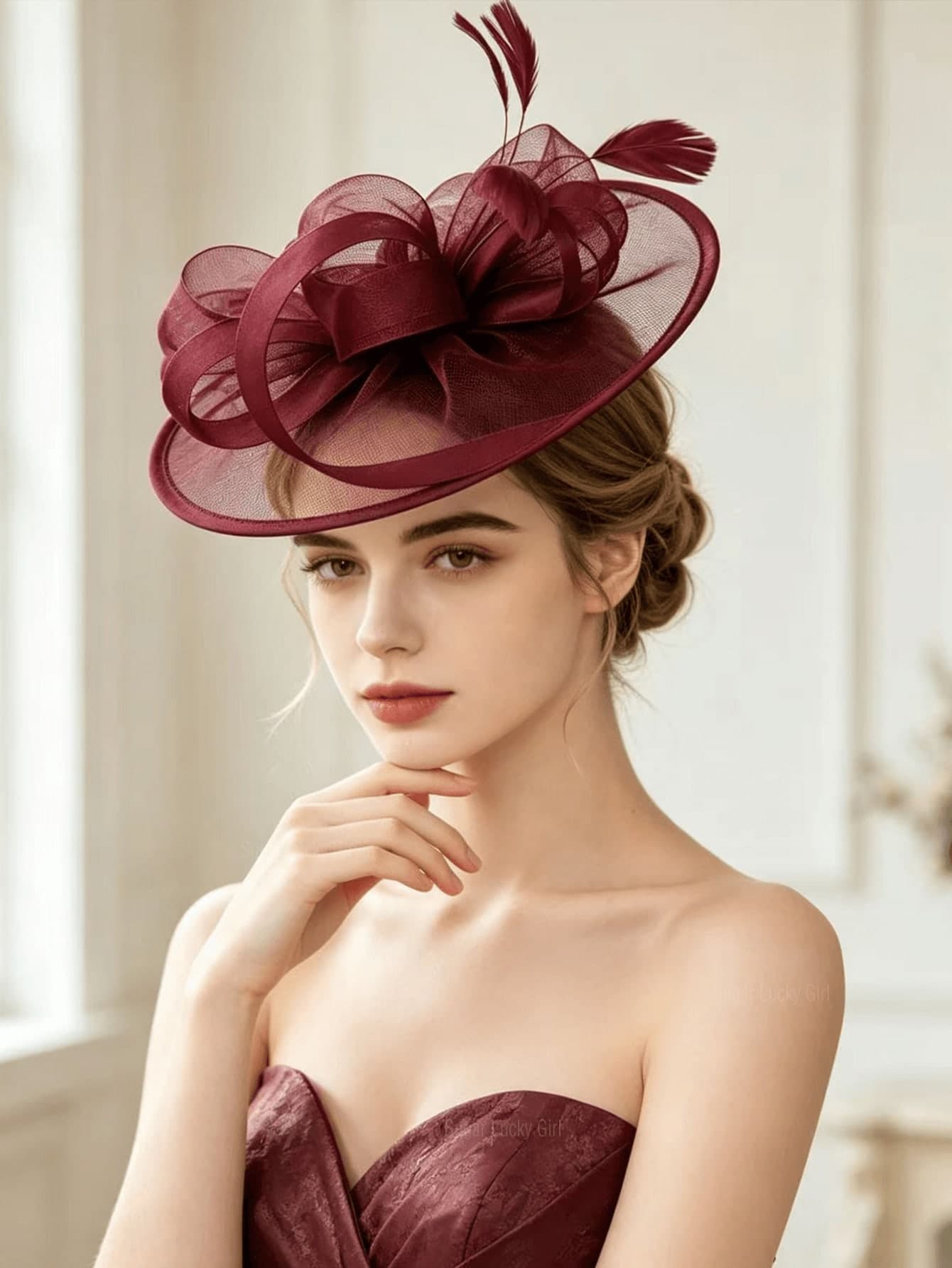 1pc Women's Burgundy Organza French Elegant Vintage Fascinator Hat, Suitable For Horse Racing, Afternoon Tea, Wedding Dress Matching, Fits Updo, Half-Up, Short Hair Styles, Noble Elegant Exquisite, Flexible To Wear