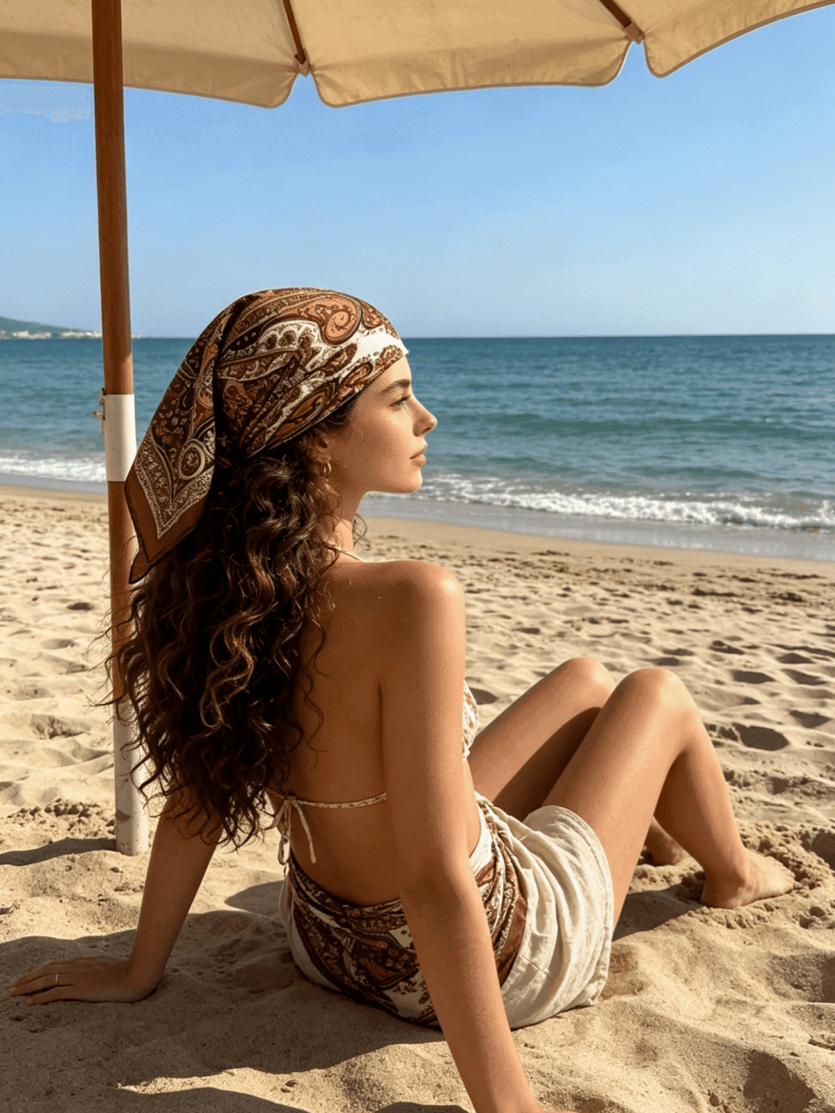 Women's Bohemian Paisley Print Faux Silk Square Scarf, Multi-Functional Sun Protection Headscarf, Shawl, Scarf And Hair Accessory, Suitable For Daily Wear Summer Hair Bands Beach Bandanas