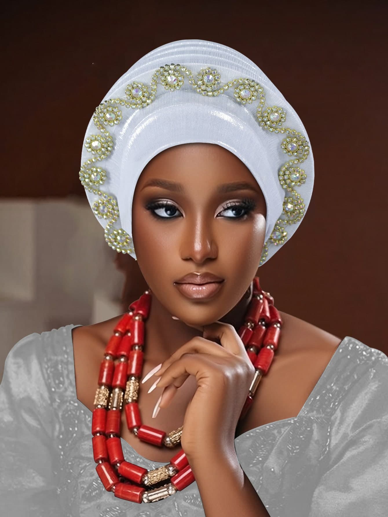 1pc Stylish And Versatile African-Style Headscarf Hat, Adorned With Rhinestones, Is Perfect For Weddings And Banquets.