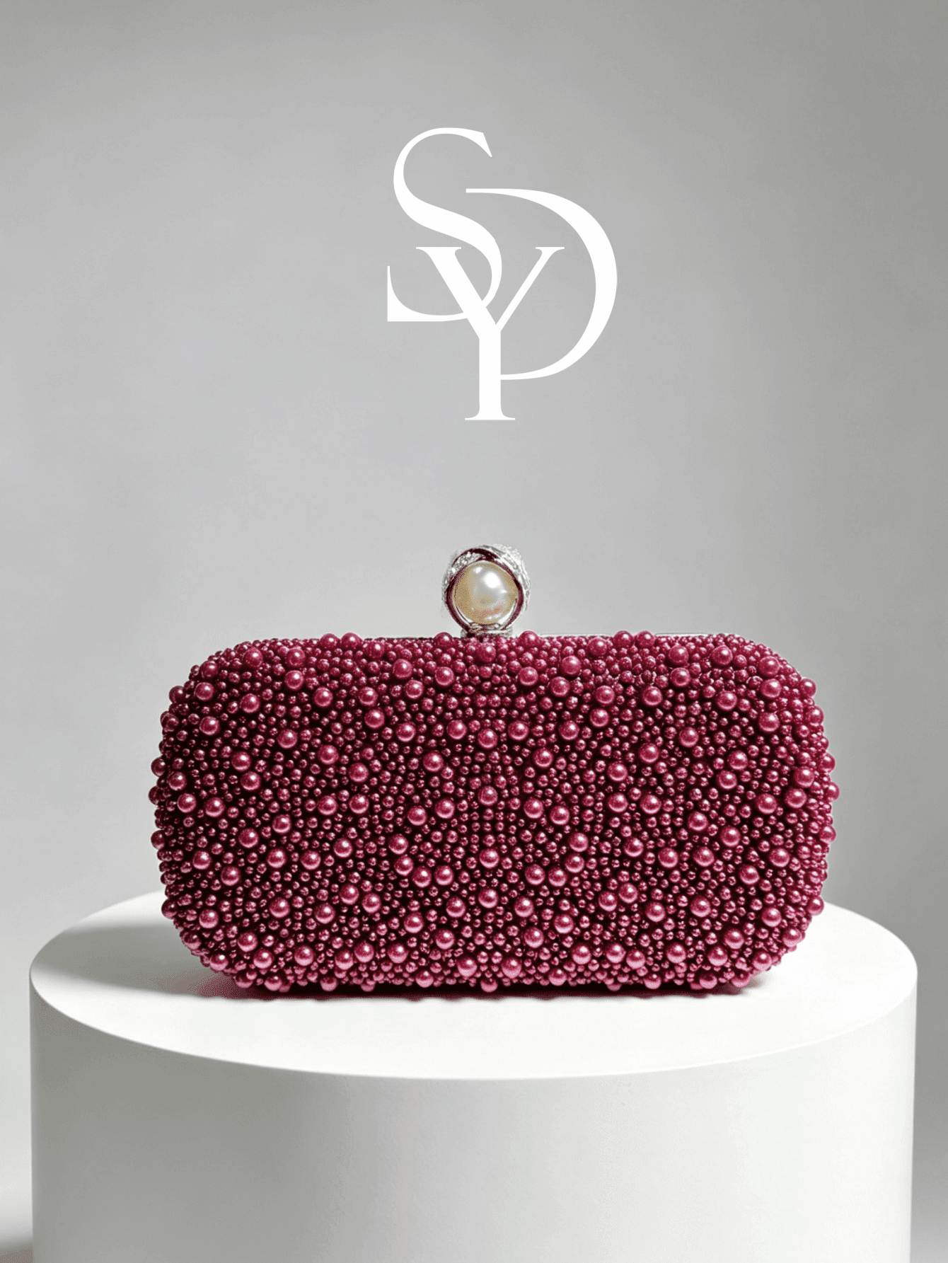 1pc Burgundy Pearl Decorated Evening Clutch, Luxury Faux Pearl Closure Hard Shell Wallet, Suitable For Wedding/Party/Ball/Banquet Elegant Box Bag