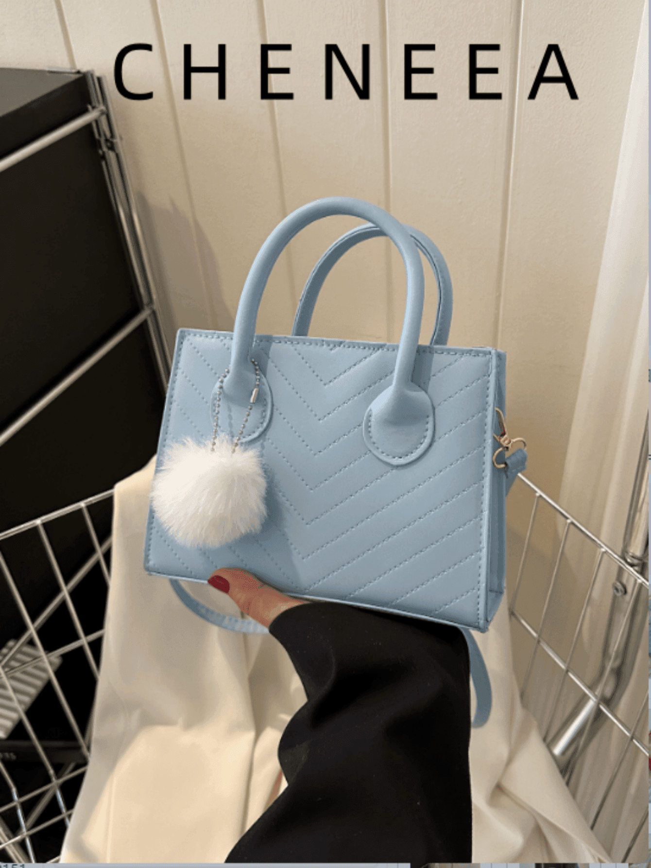 Fashionable Simple Crossbody Bag With Pom Pom Decoration