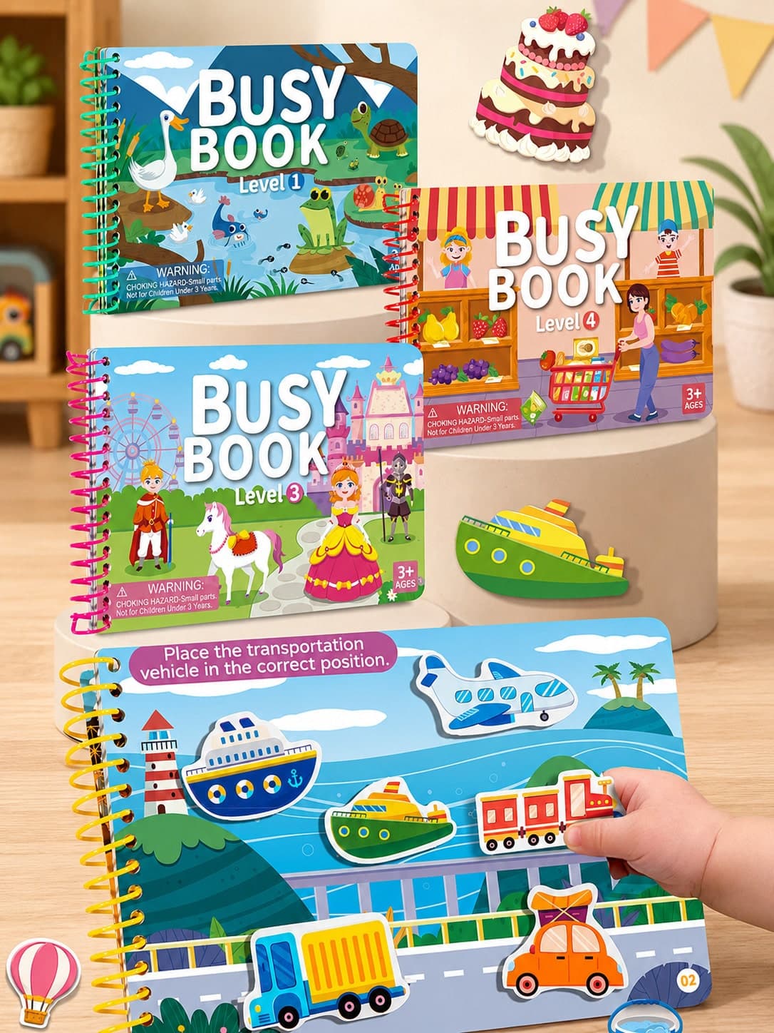 Montessori Toddler Busy Book, Reusable Quiet Learning Activity Book With Matching Games, Animal & Vehicle Recognition
