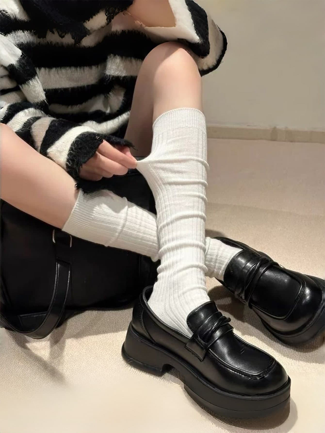 Vertical Striped Slouch Thigh High Socks, Double Needle Knit, Jk Girl, Y2k Hot Girl, Leg Lengthening, Match Thigh High Boots, Warm Daily Women Hosiery