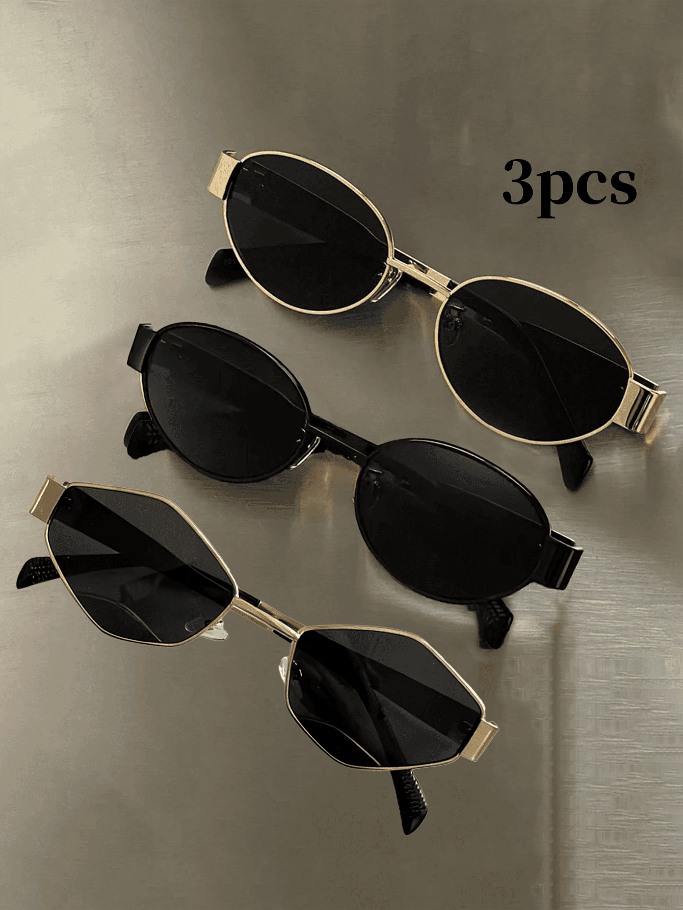 3 Pairs Summer Women's Fashion Glasses Set, Vintage Oval & Polygon Metal Frame Decorative Glasses, Unisex Street Style Photo Daily Commute Accessory