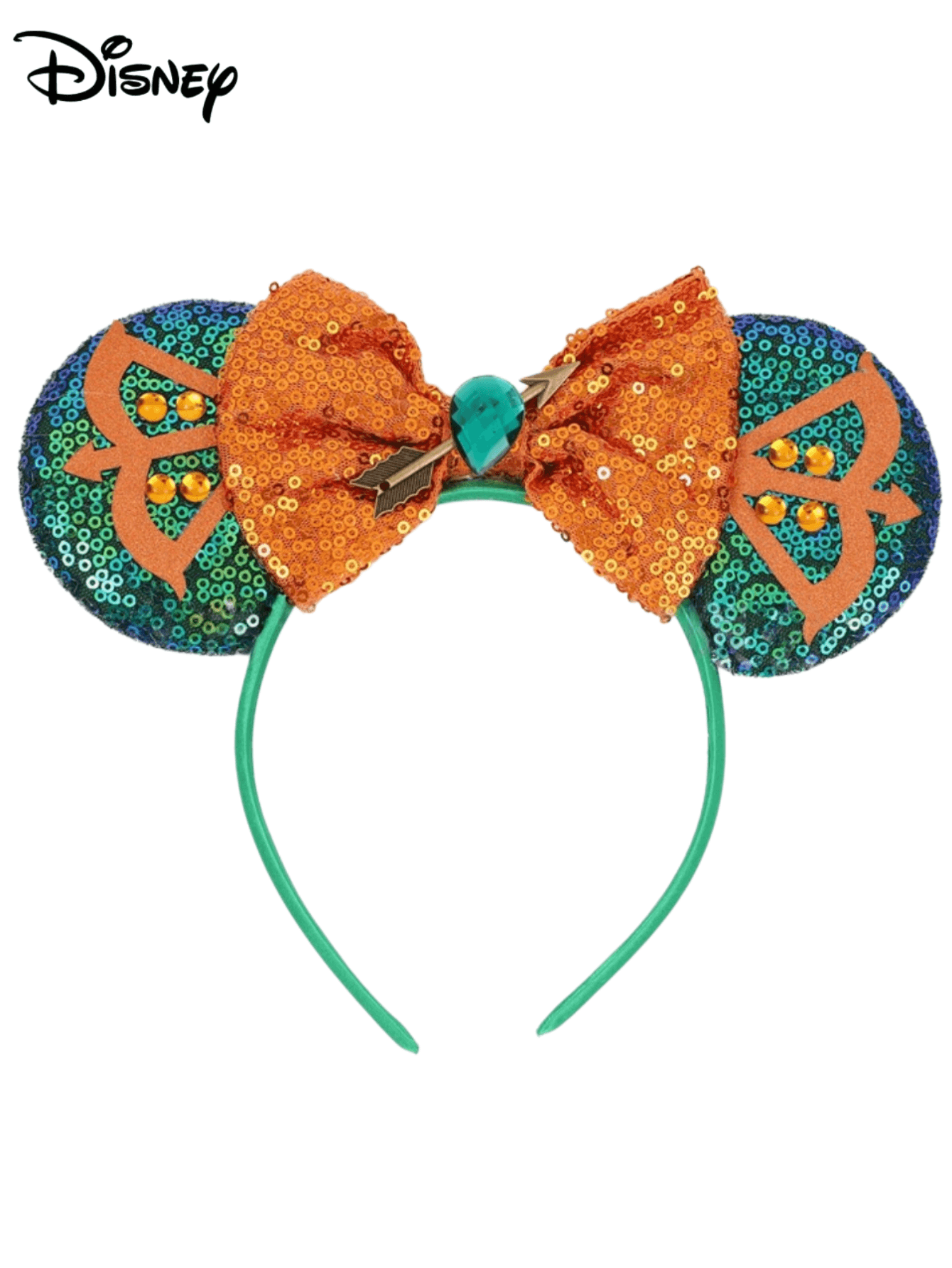 Disney 1pc Dark Green + Arrow Pattern + Orange Bow Headband, Hair Accessory For Holiday Party, Suitable For Amusement Park Photo, Birthday Party