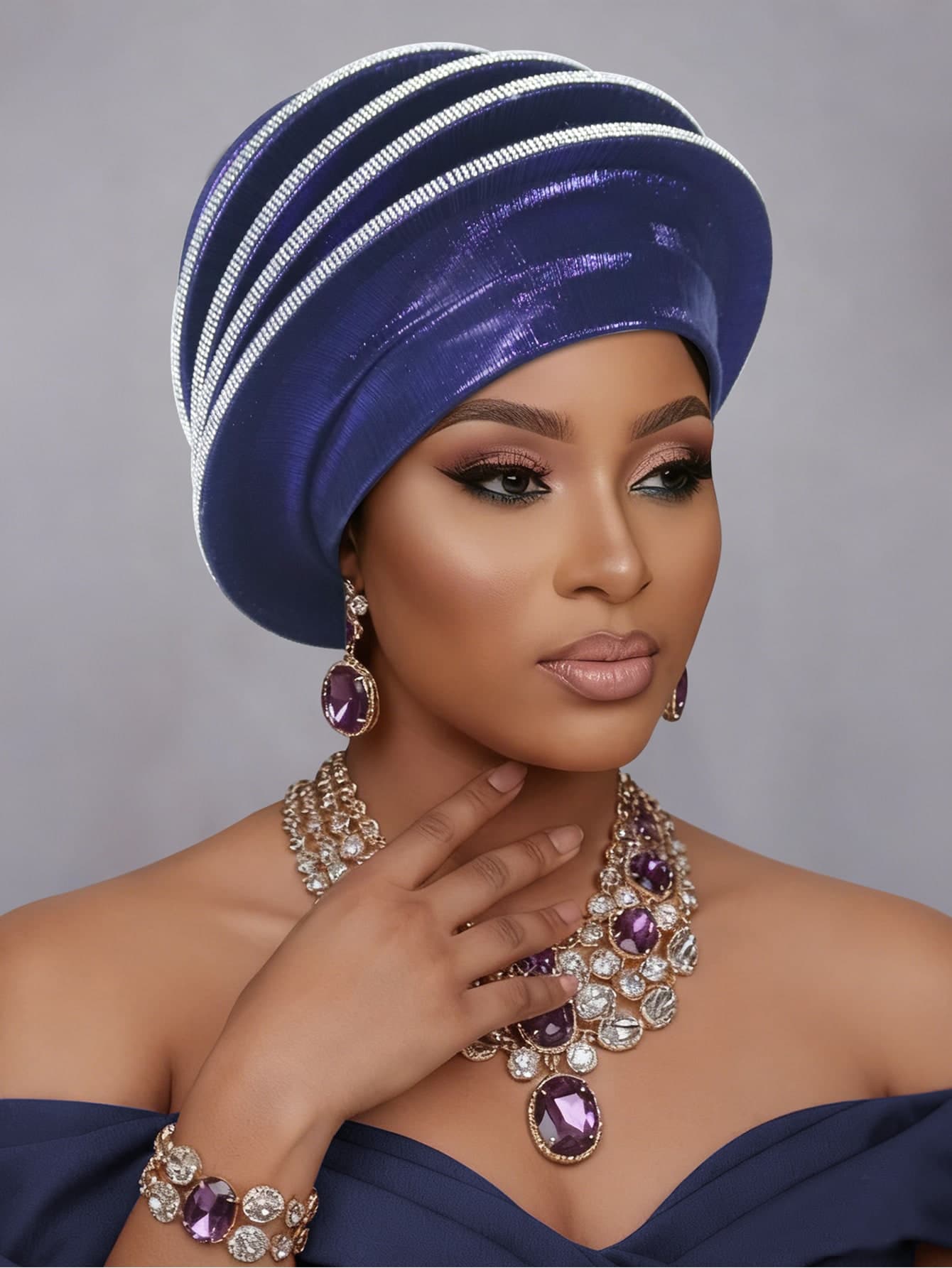 1PC Women's African-Style Multi-Layered Shiny Silk Headscarf Hat, A Nigerian Vintage Headscarf Hat Suitable For A Bride's Wedding Banquet Look