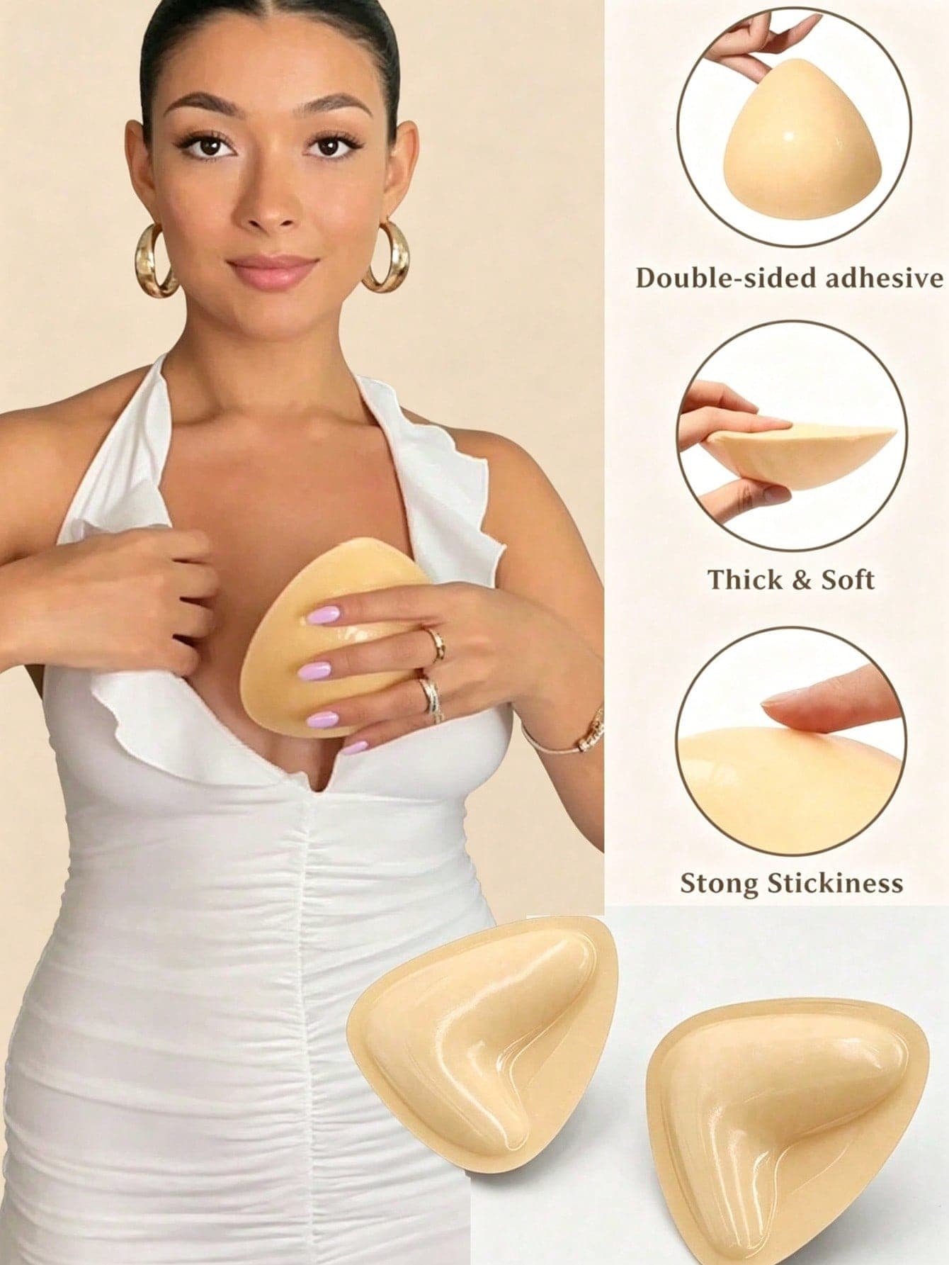 Lilivine 1 Pair Double-Sided Self-Adhesive Bra Pads, Reusable Sticky Bra Inserts, Invisible Thickened Bra Pads, Waterproof For Swimming