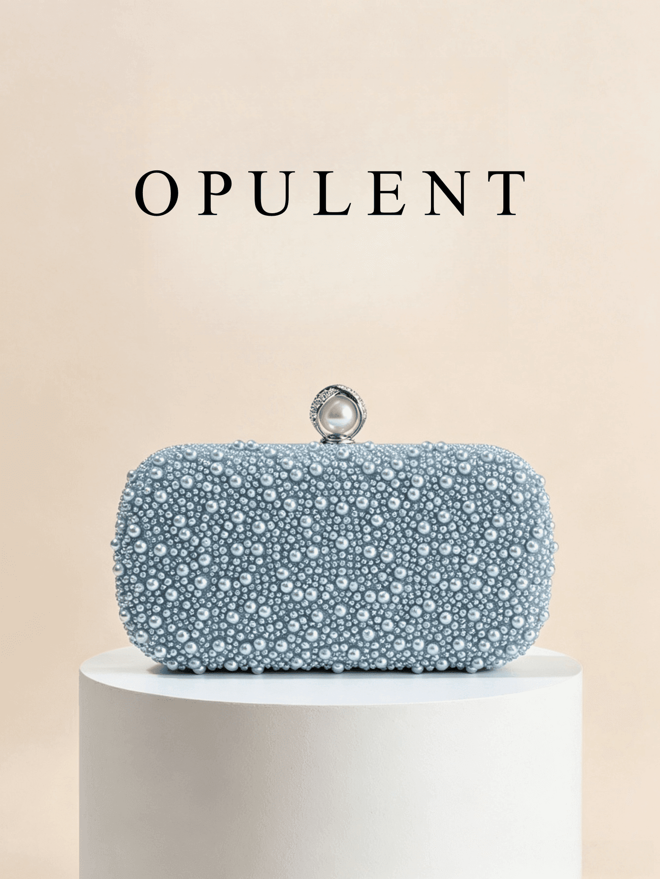 1pc Blue Full Pearl Clutch Bag Luxury Rhinestone Pearl Buckle Evening Bag Wedding Party Handbag