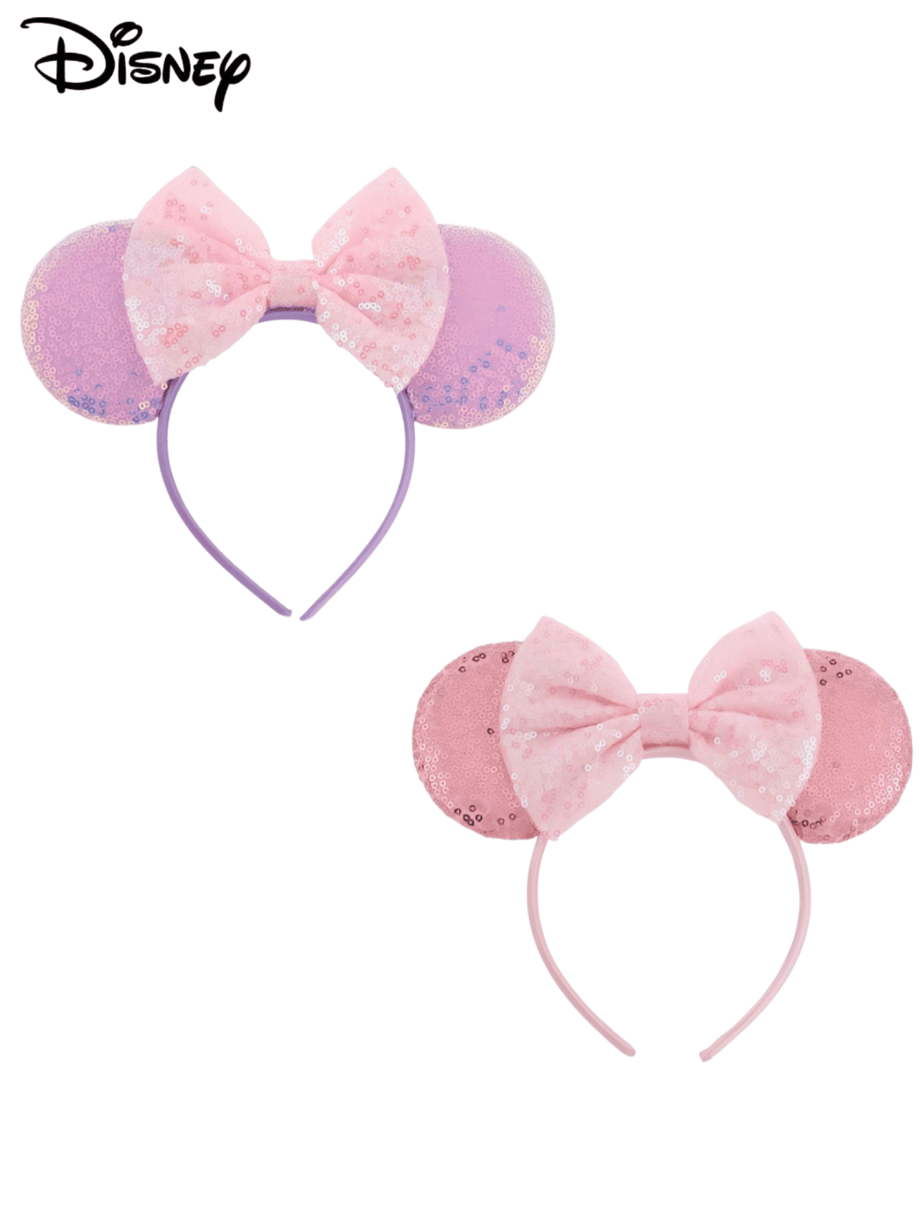 1pc Disney Cartoon Sequin Pink + Dreamy Pink Bow Headband, Amusement Park Theme Series Mickey Minnie Ears Sequin Bow Headpiece, Stage Performance Costume Hair Accessory, Holiday Party Birthday Theme Mickey Headband, Suitable For Festival Parties