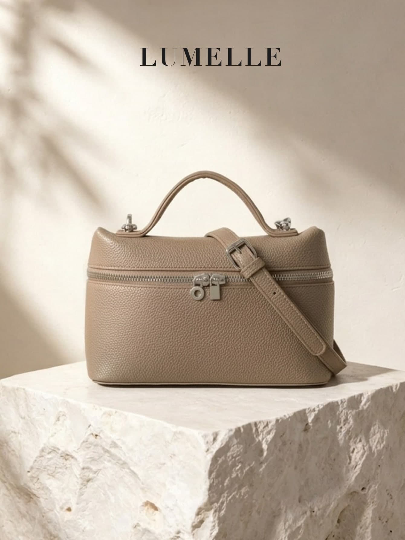 Women's Brown Pebbled Grain Box Handbag, Vintage Mini Zipper Crossbody Bag, Versatile Shoulder Purse For Daily Shopping