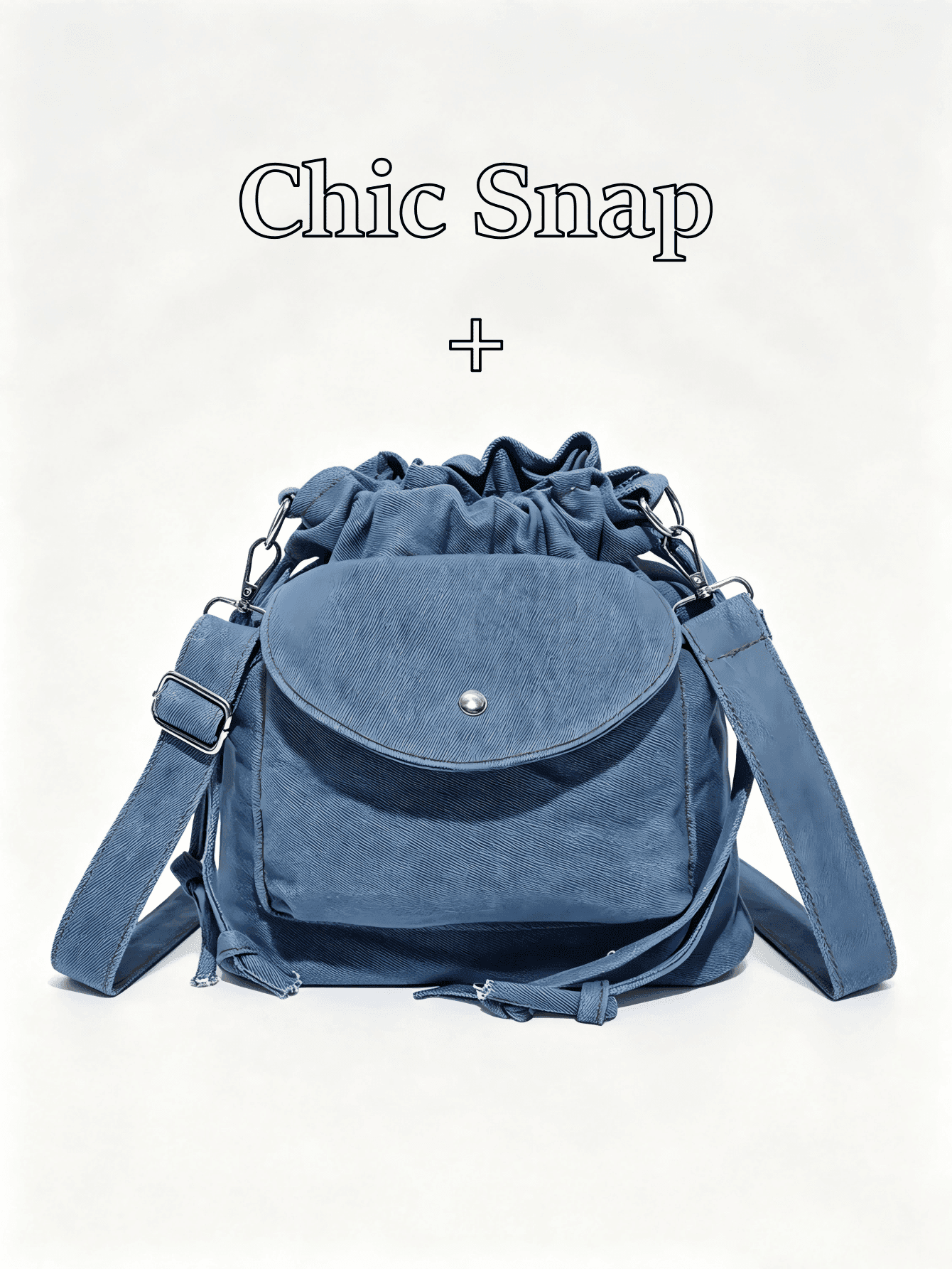 Vintage Washed Denim Drawstring Bucket Bag, Flap Snap Closure Wide Shoulder Crossbody Bag, Casual Versatile Utility Style Shoulder Bag, Lightweight Canvas Bag For Student Daily Commute And Storage