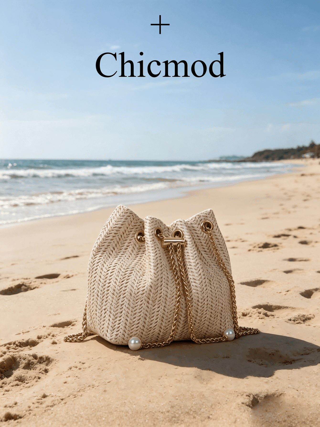 Gentle Beige Herringbone Woven Mini Drawstring Bucket Bag, Pearl Chain Crossbody Small Bag, Exquisite Niche Beach Vacation Bag, Summer Versatile Woven Shoulder Bag Suitable For Shopping, Wallet, Shopping, Young Women, College Students, Newcomers, Office Workers. Perfect For Office, University, Work, Business, Commute, Outdoor Activities, Travel And Outings