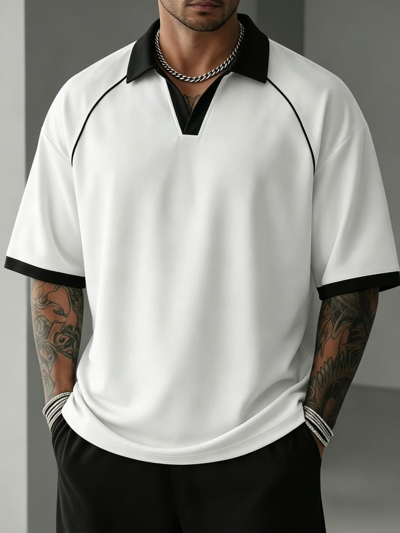 Men's Summer Fashion Classic Color-Block Loose Raglan Sleeve Crew Neck Short Sleeve T-Shirt, Suitable For Daily Social And Business Gatherings