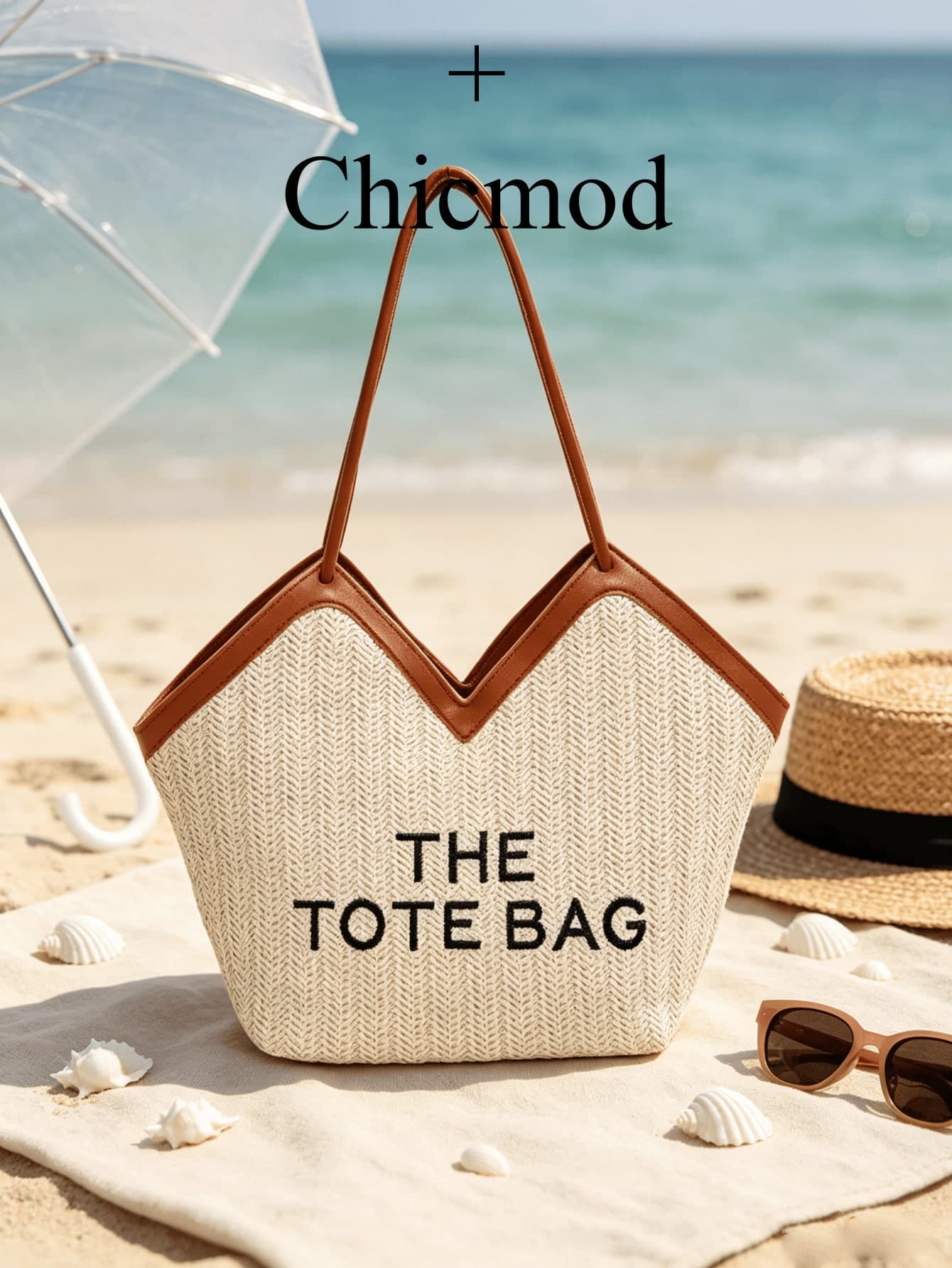 Summer Beach Vacation Straw Woven Tote Bag, V-Shaped Woven Large Bag, Letter Shoulder Beach Commuter Women's Bag, Fashion Solid Color Large Capacity Shoulder Tote Bag Suitable For Shopping, Wallet, Shopping, Young Women, College Students, Newcomers, White-Collar Workers. Perfect For Office, University, Work, Business, Commute, Outdoor Activities, Travel And Outings