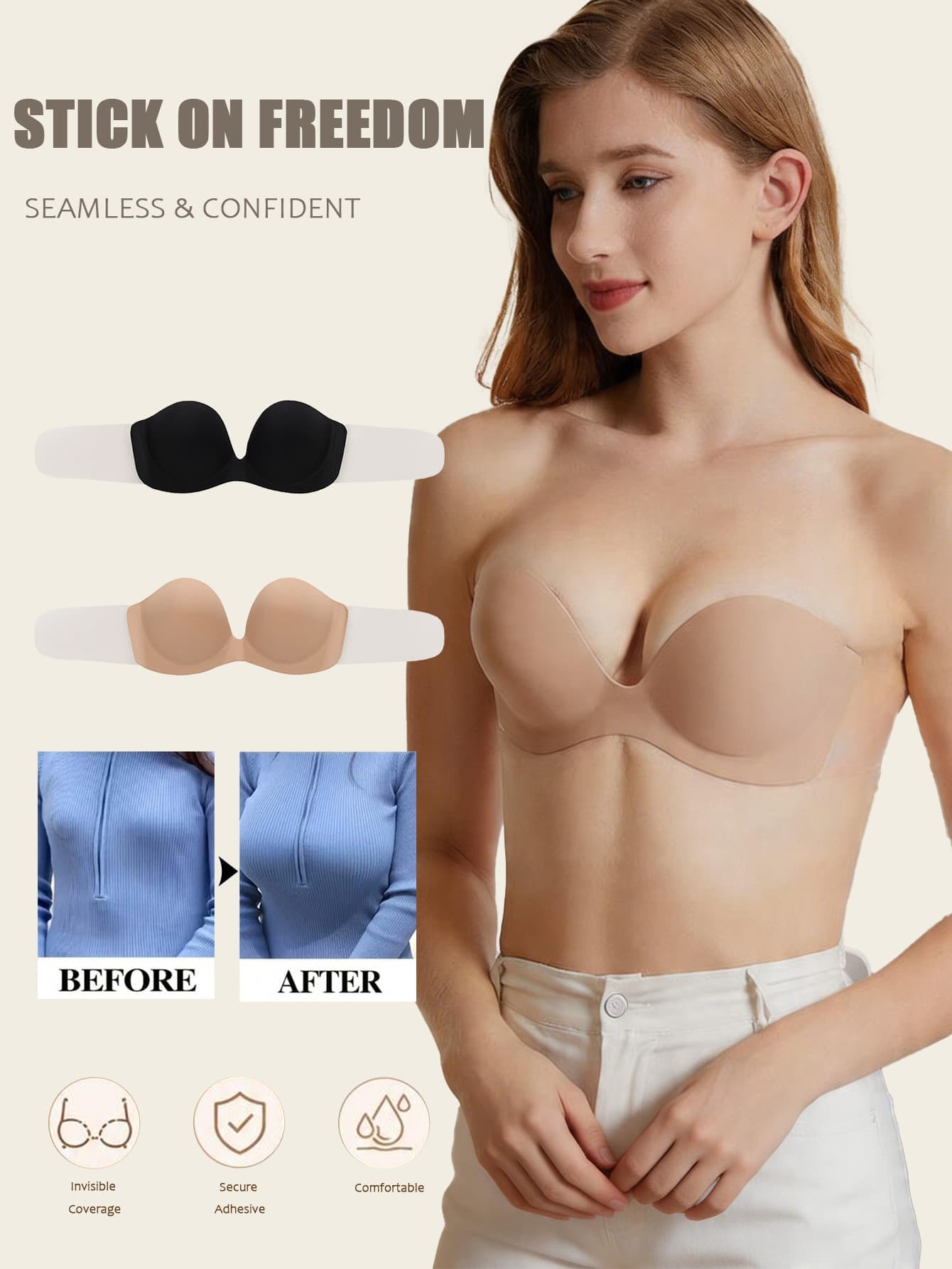1pc Invisible Adhesive Bra With Backing, Seamless Lightweight Comfortable, Suitable For Daily Wear, Evening Gown, Formal Occasions, Wedding Photography