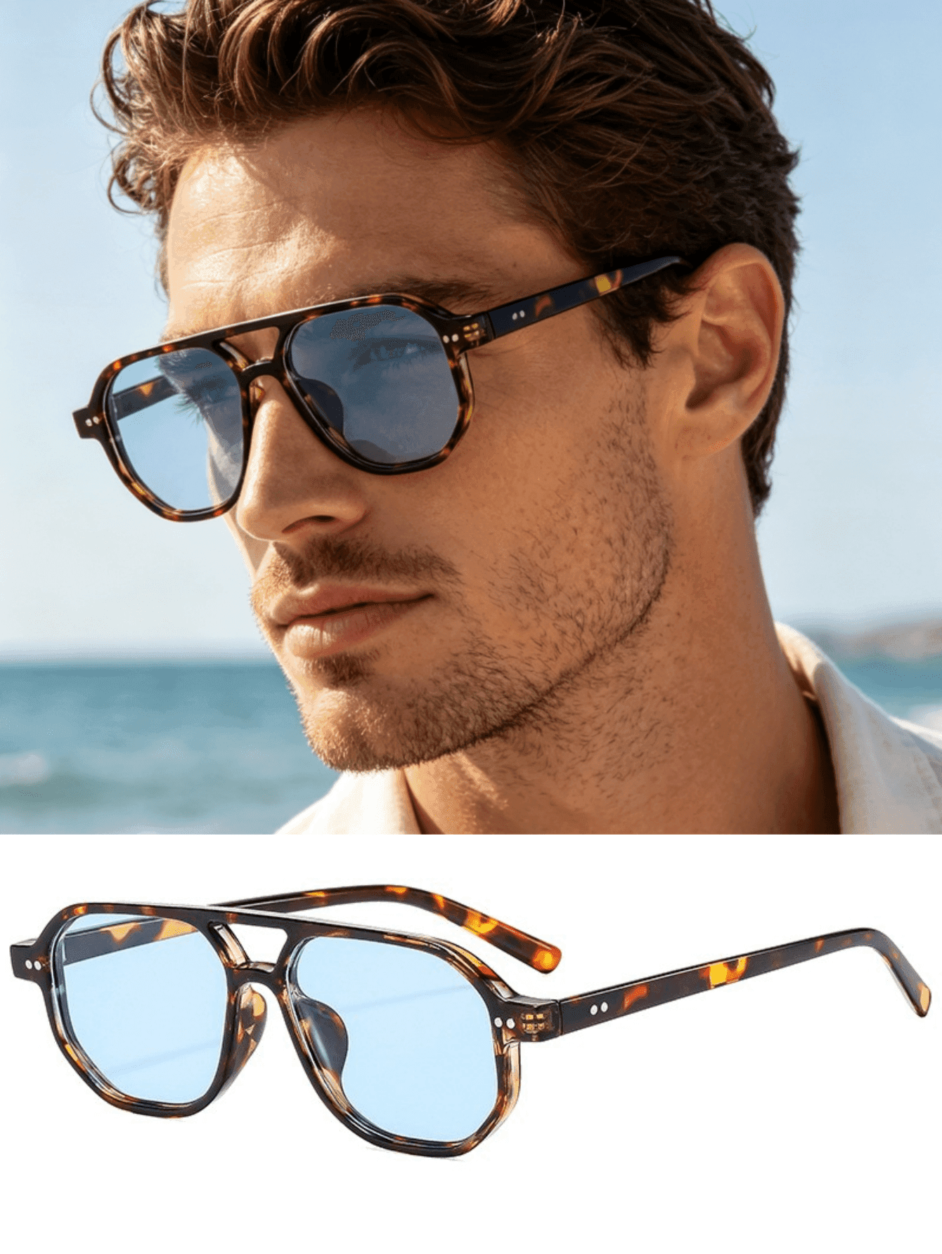1 Pair New Men's Decorative Fashion Glasses, Suitable For Daily Wear, Summer Beach Vacation, Outdoor Activities, Travel, Leopard Tortoise Shell Bohemian Style Oversized Square Frame, Suitable For Vacation, Beach, Travel