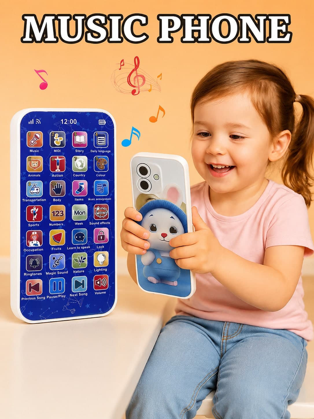 1pc Children's Educational Multifunctional Learning Phone, Baby Toy With Music, Simulation Phone For Boys And Girls, Holiday Gift