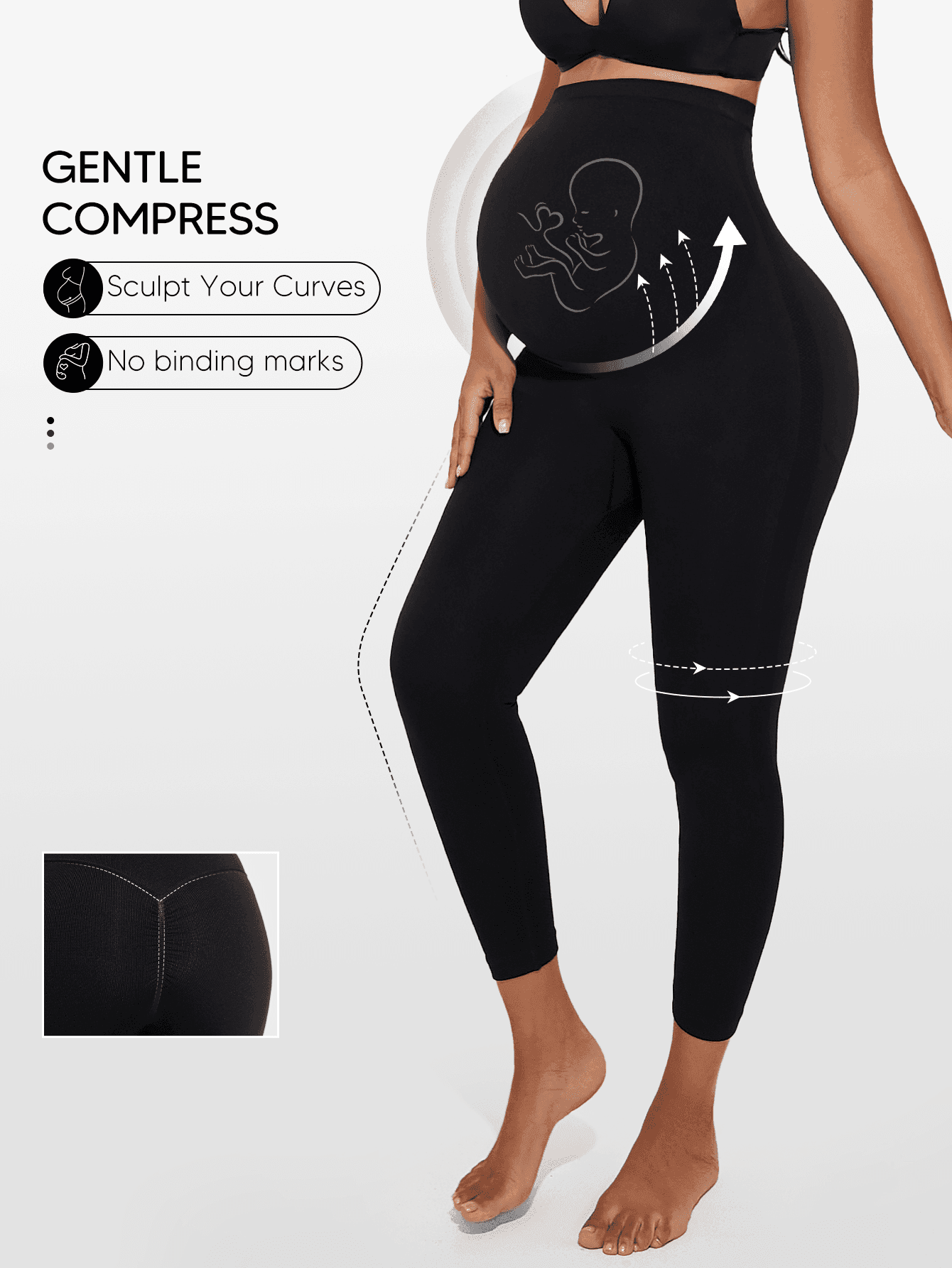 Women's Seamless Abdominal Support Maternity Leggings, High Waist Full Length Tight Pants With Expandable Belly Panel