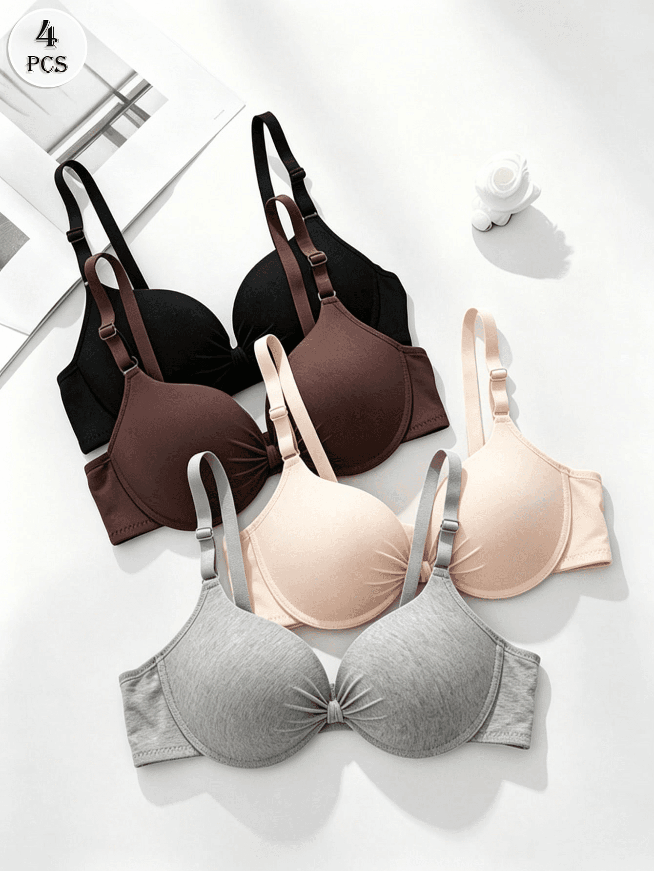 4pcs Women's Seamless Full Coverage Supportive Elastic Smooth Sexy Underwire Bras
