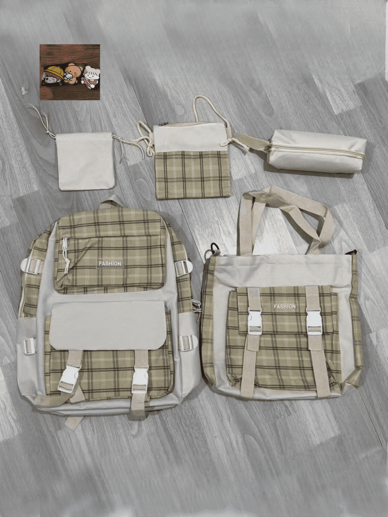 5pcs/Set Back To School Fashion New Classic Simple Plaid Cute Large Capacity Backpack, Suitable For Various Occasions, Kawaii
