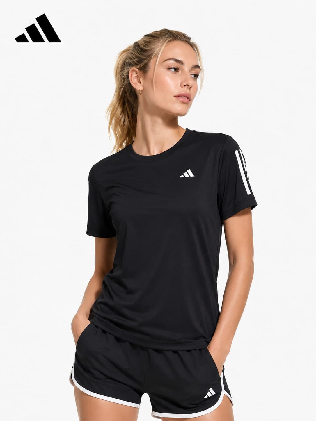 Adidas Summer Women's Classic Three-Stripe Cropped Fitness T-Shirt