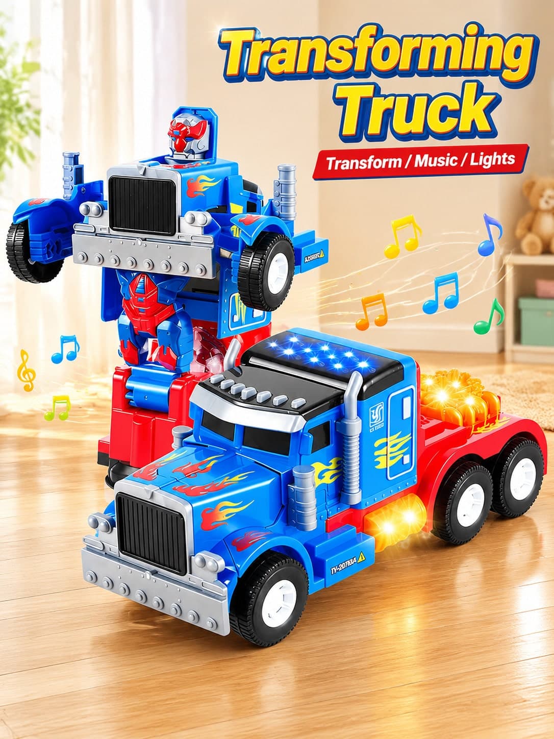 Transforming Truck Robot Toy Model With Lights And Music, A Cool And Intelligent Toy Suitable As Birthday Gift For 3, 4, 5, 6 Year Old Boys