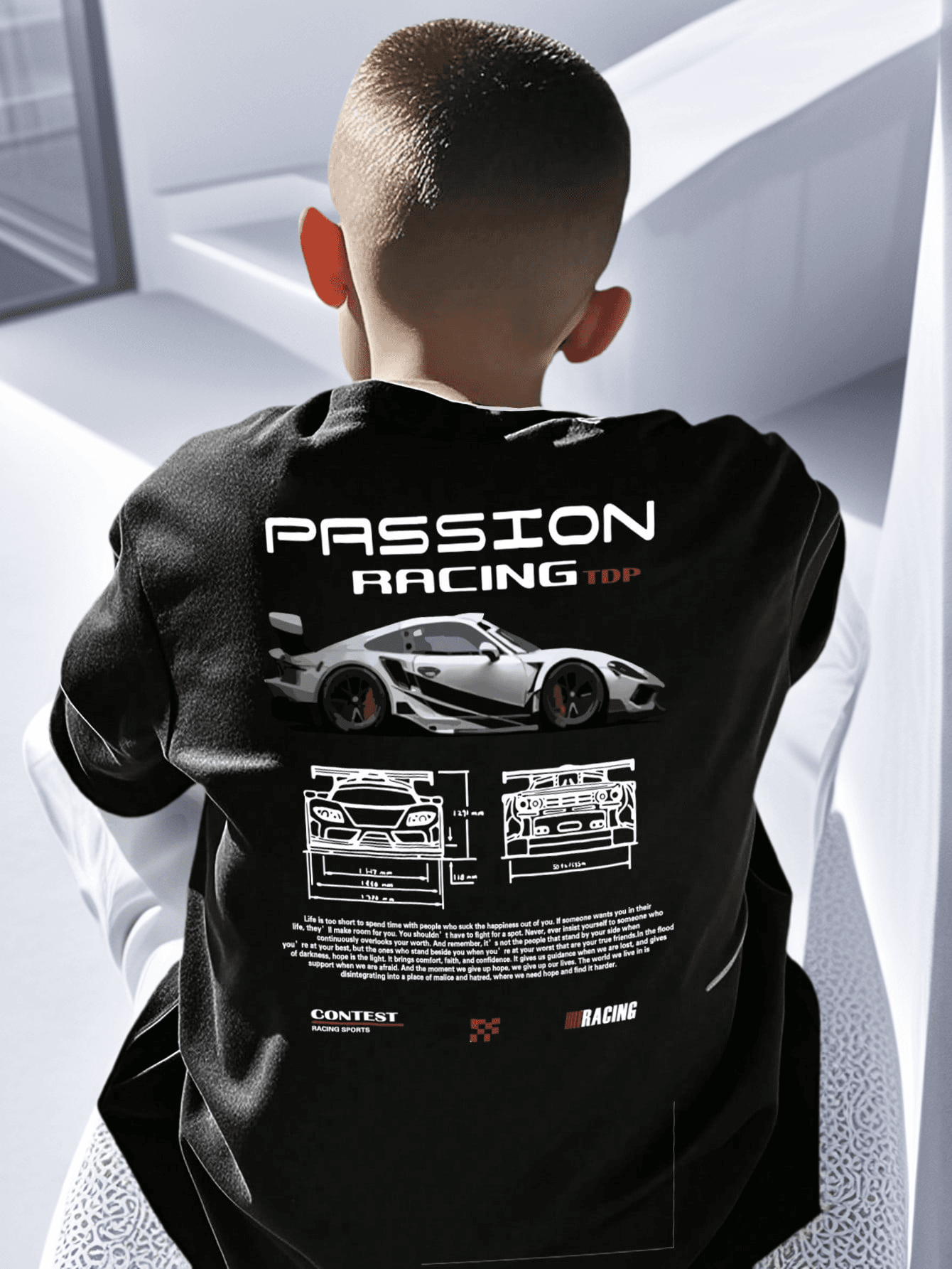 Tween Boy "Racing" Graphic Print Short Sleeve T-Shirt, Streetwear Style, Casual For Summer