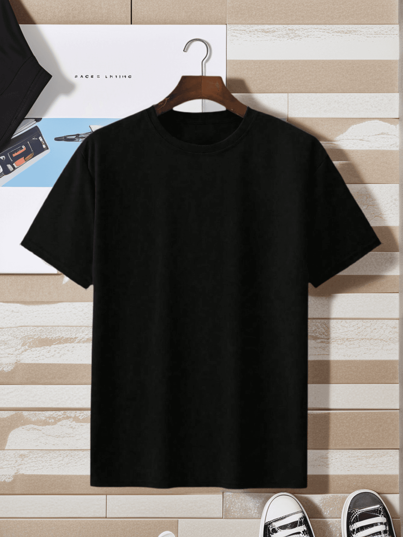 Tween Boy Students Plain Black Round Neck Short Sleeve T-Shirt, Casual Summer Top
