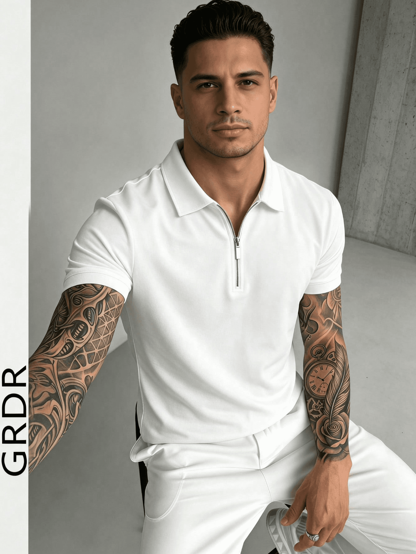 GRDR Men's Zipper Collar Minimalist Short Sleeve T-Shirt - Daily Commute & Travel Outfit