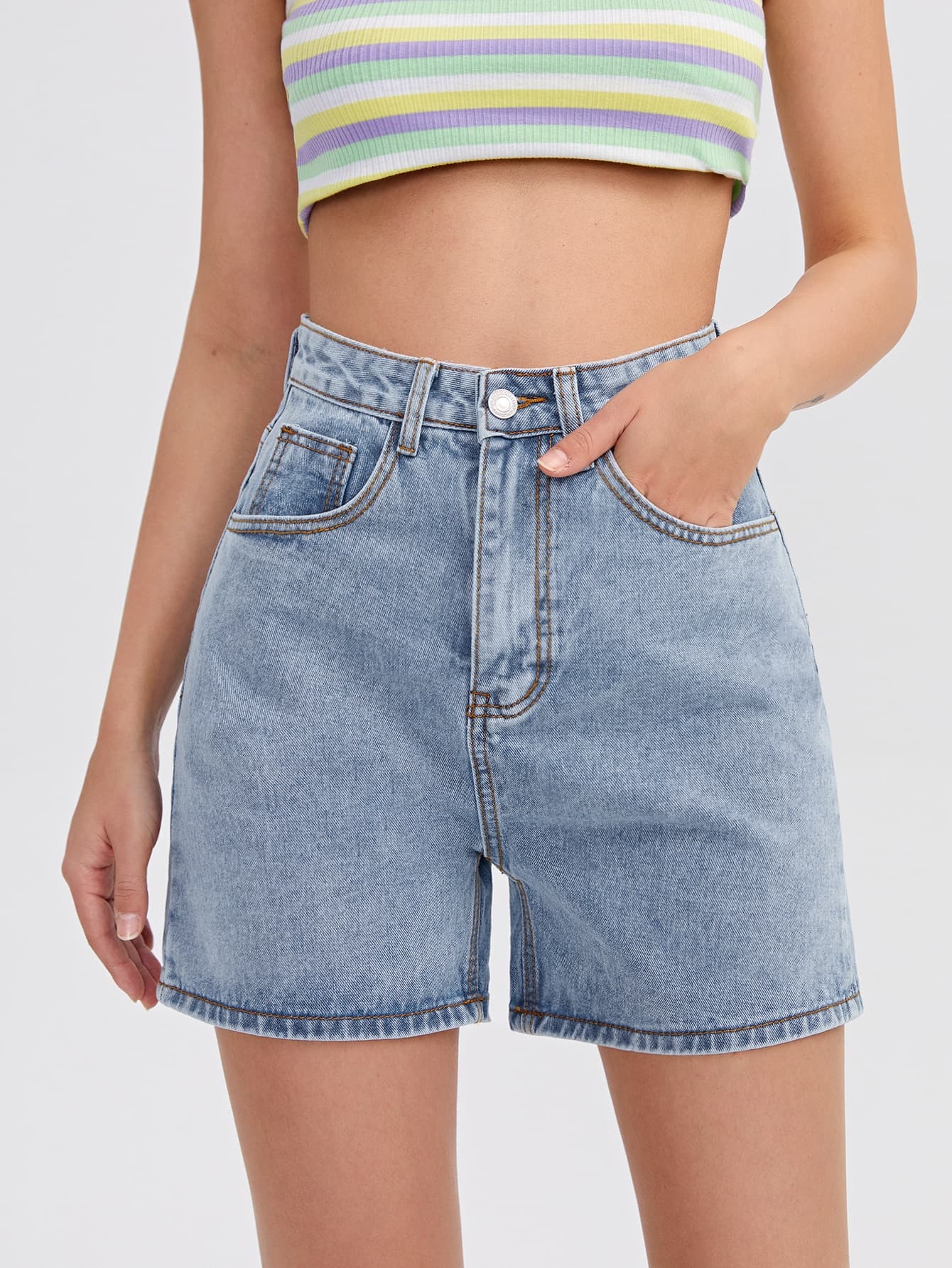 SHEIN EZwear Straight Leg Solid Denim Shorts