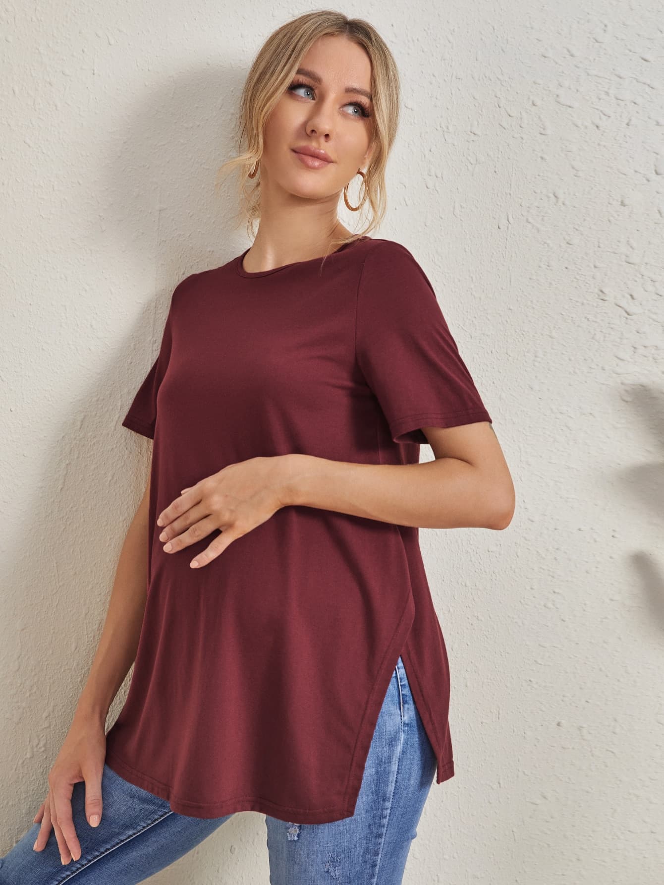 SHEIN Maternity Split Side Solid Tee World Cup