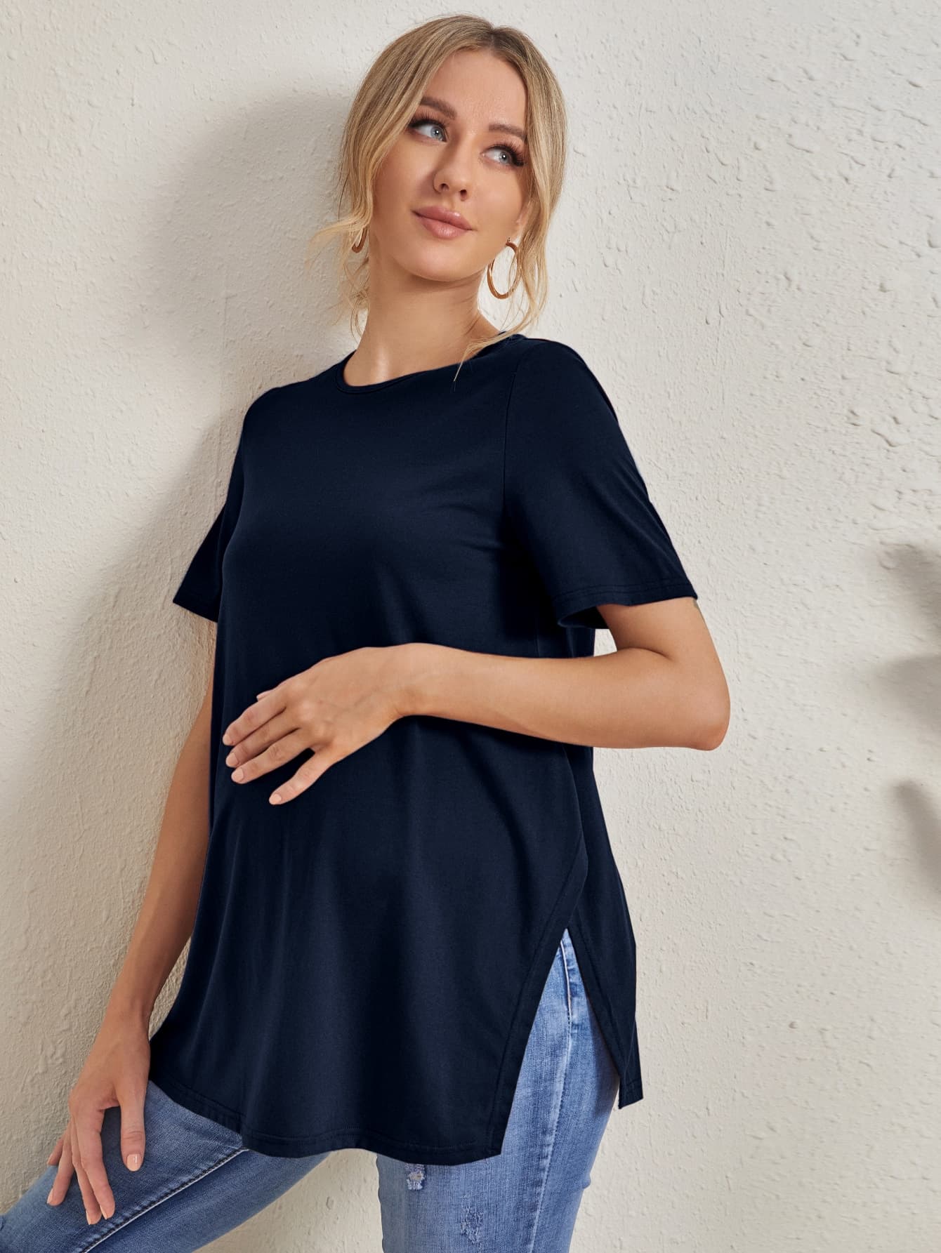 SHEIN Maternity Split Side Solid Tee World Cup