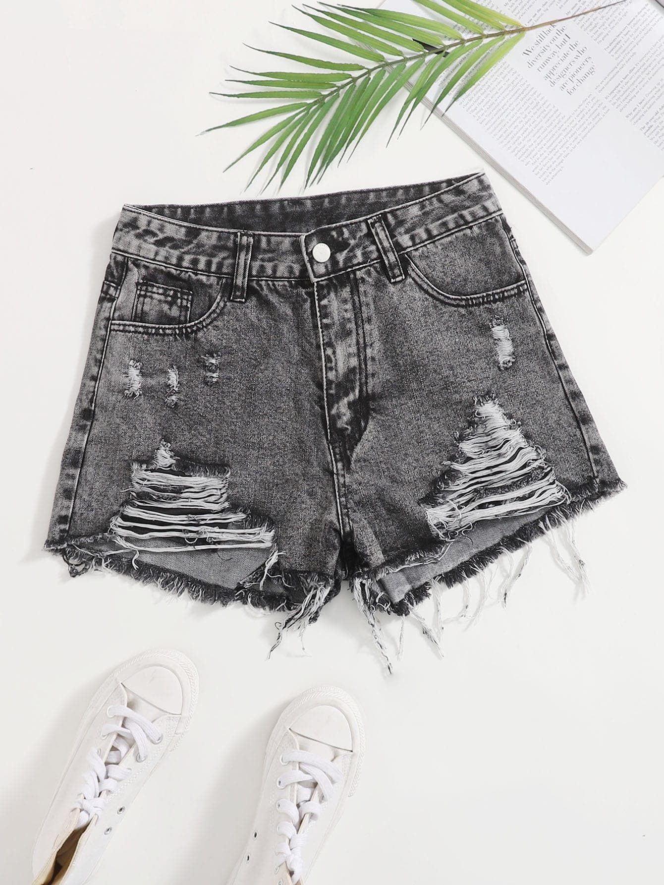 Ripped Detail Denim Shorts