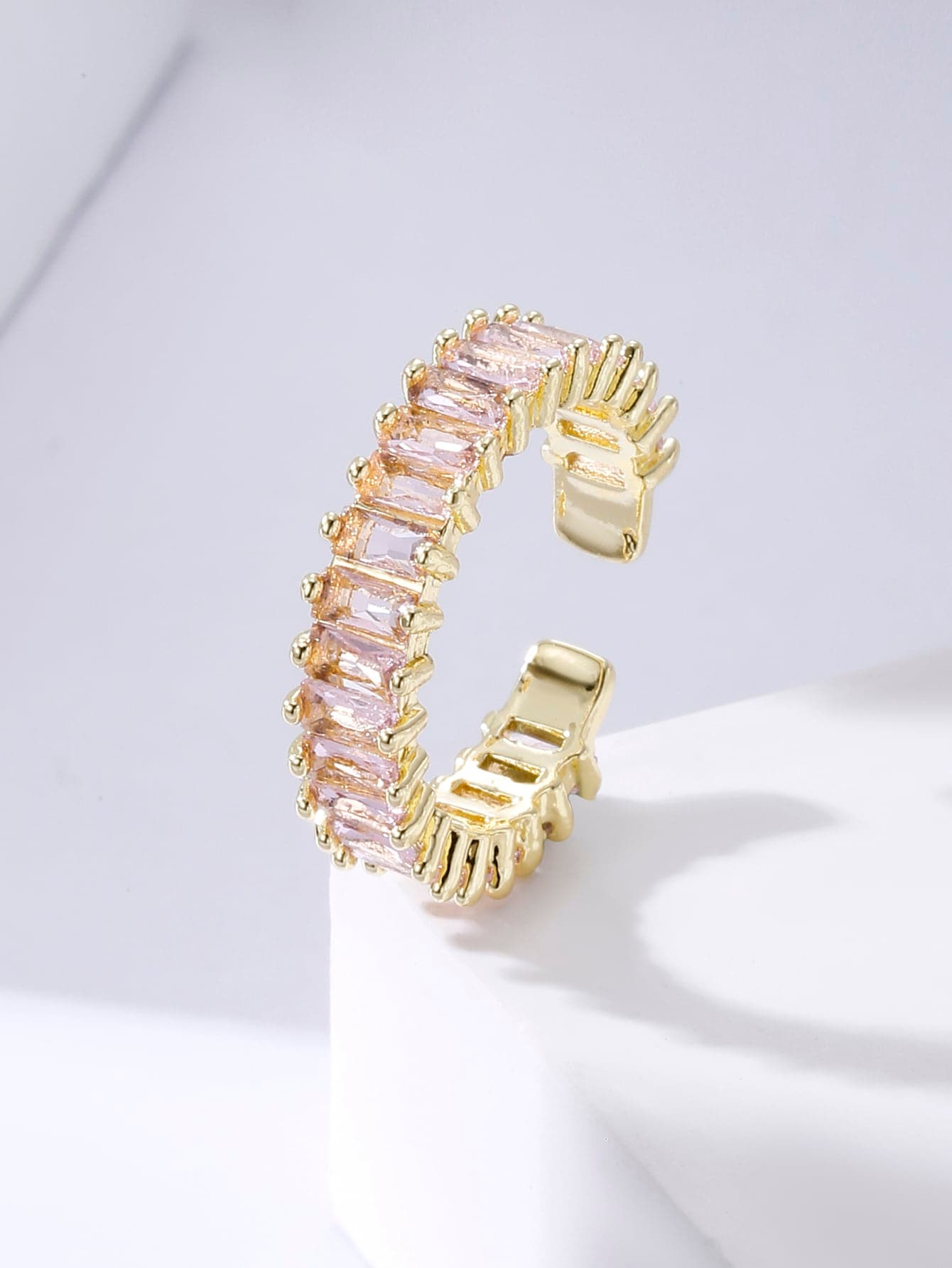 1pc Cubic Zirconia Cuff Ring, Stainless Steel Jewelry