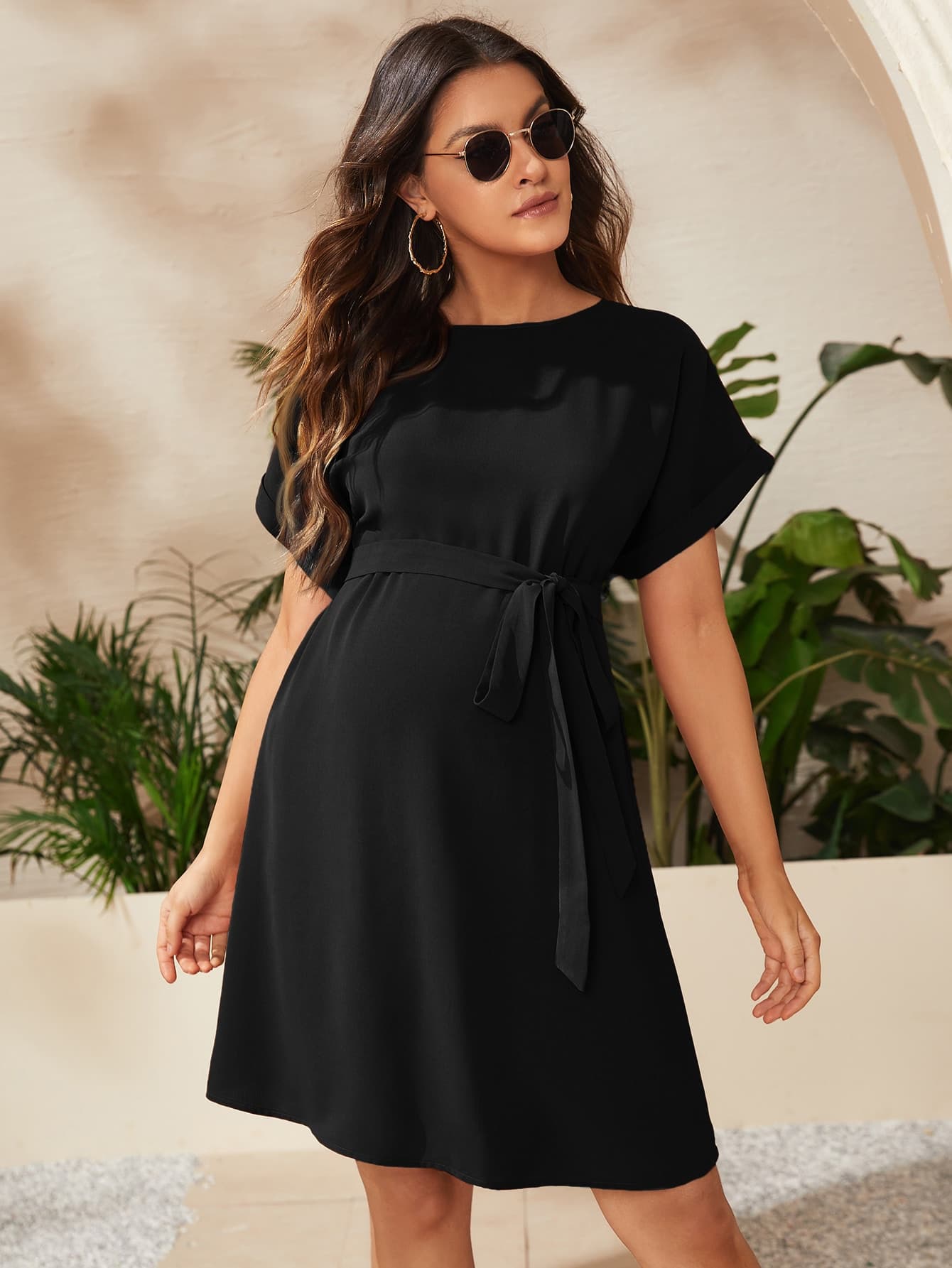 SHEIN Maternity Batwing Sleeve Belted Dress