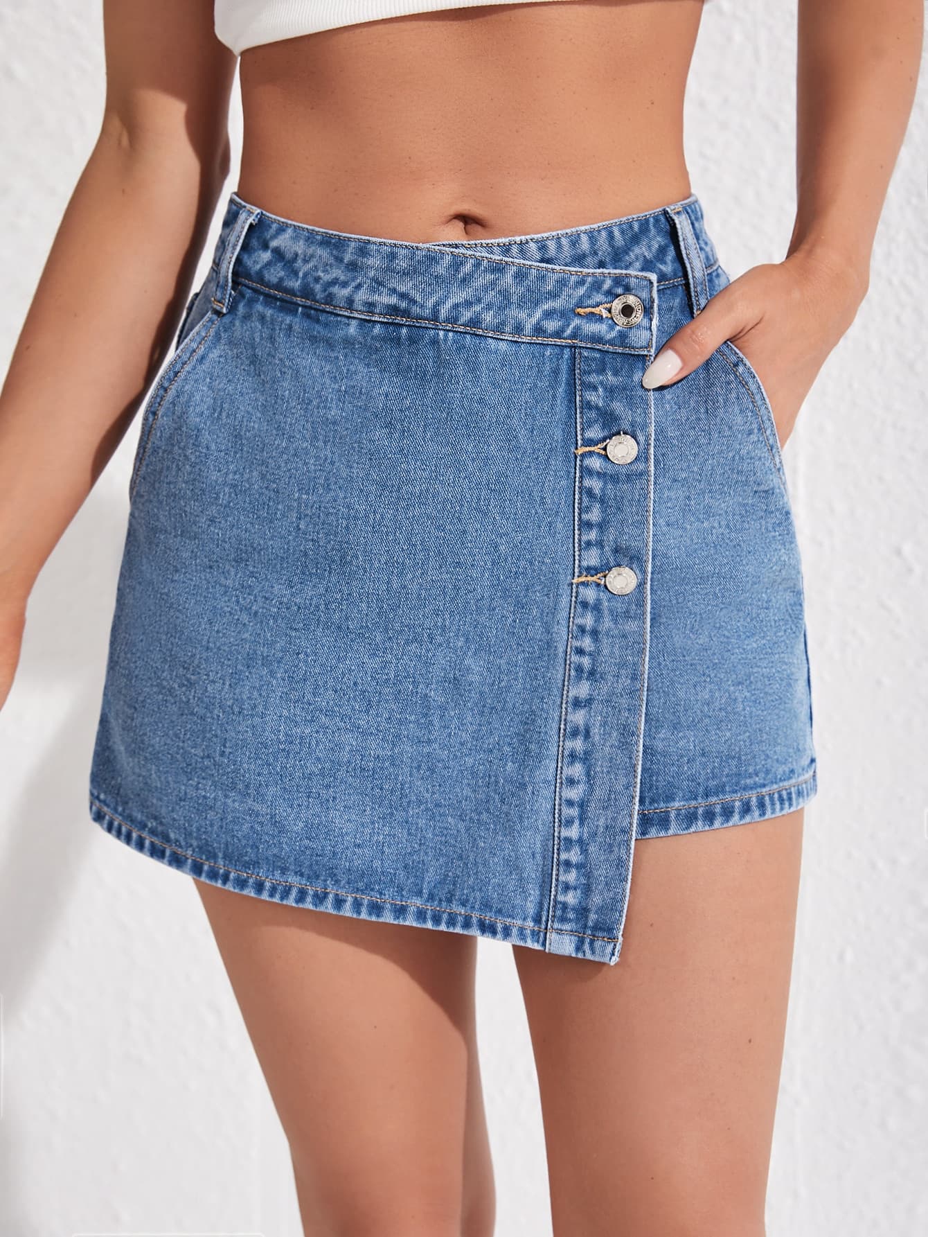 SHEIN ICON High Waist Button Front Denim Skort Y2k