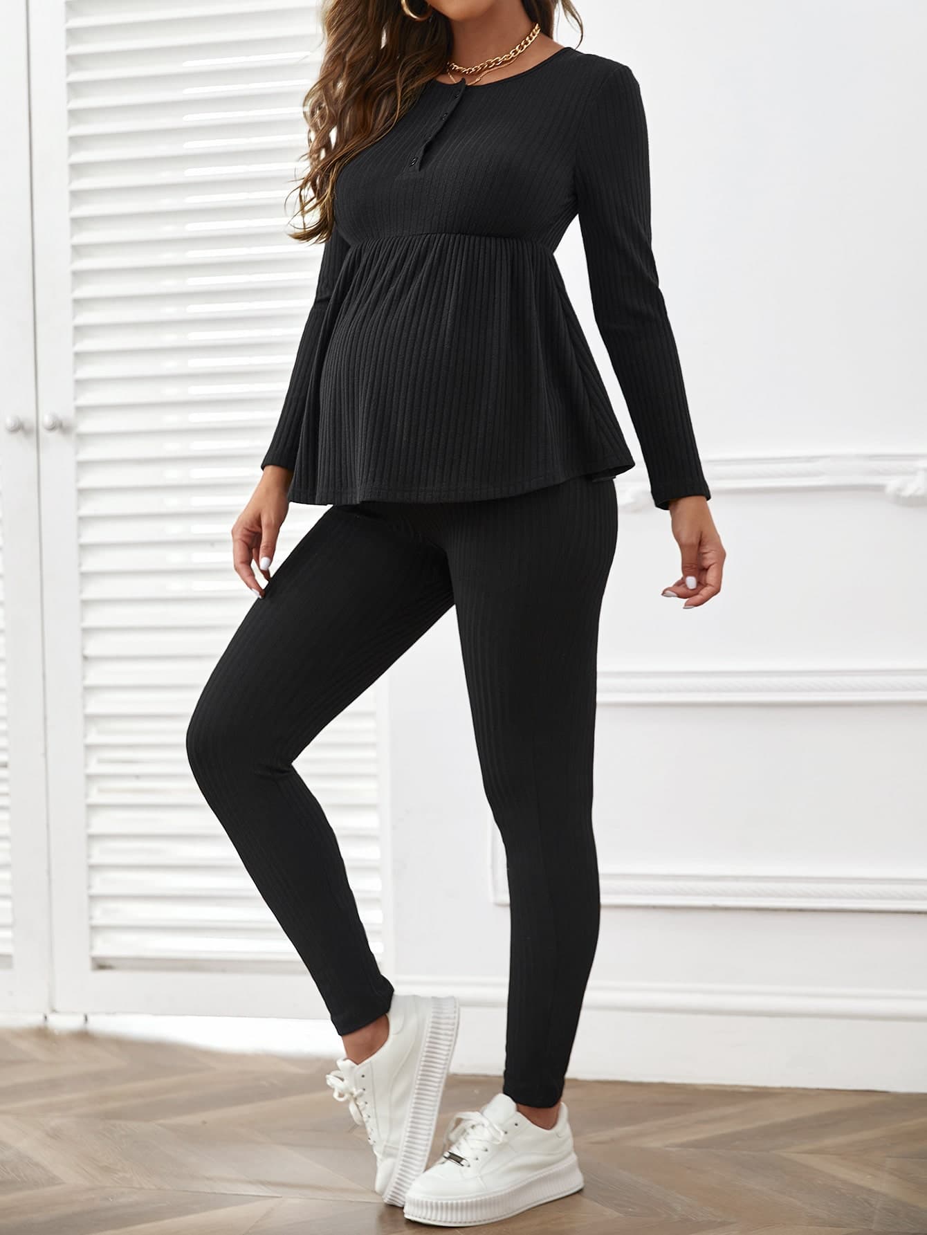 SHEIN Maternity Rib-knit Tee & Leggings Set