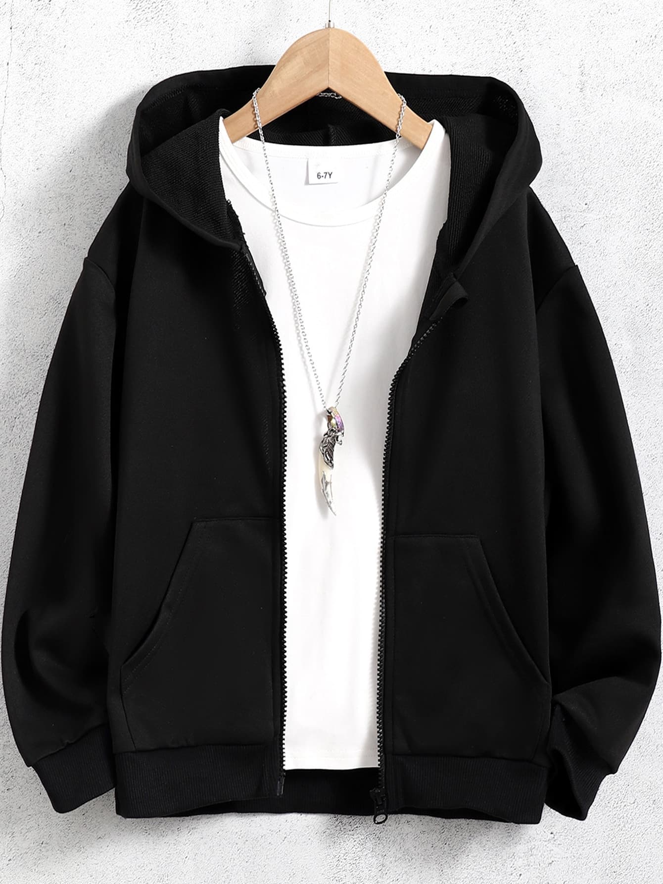 SHEIN Vacaura Tween Boy Zip Up Drop Shoulder Drawstring Sweatshirt Without Tee Chic Autumn/Winter