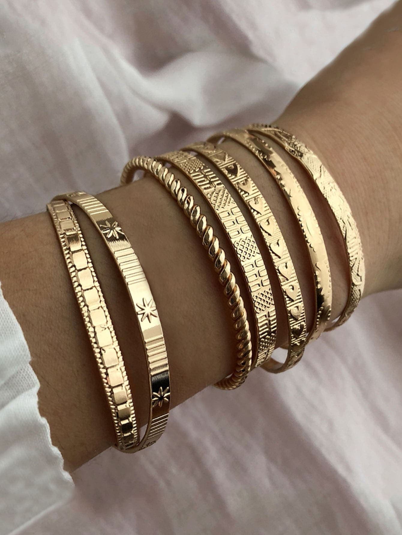 Fashion Star Heart Opening Gold Bracelet Set Women's Geometric Pattern Jewelry, Suitable For Daily Wear, Vacation, Fashionable Gift