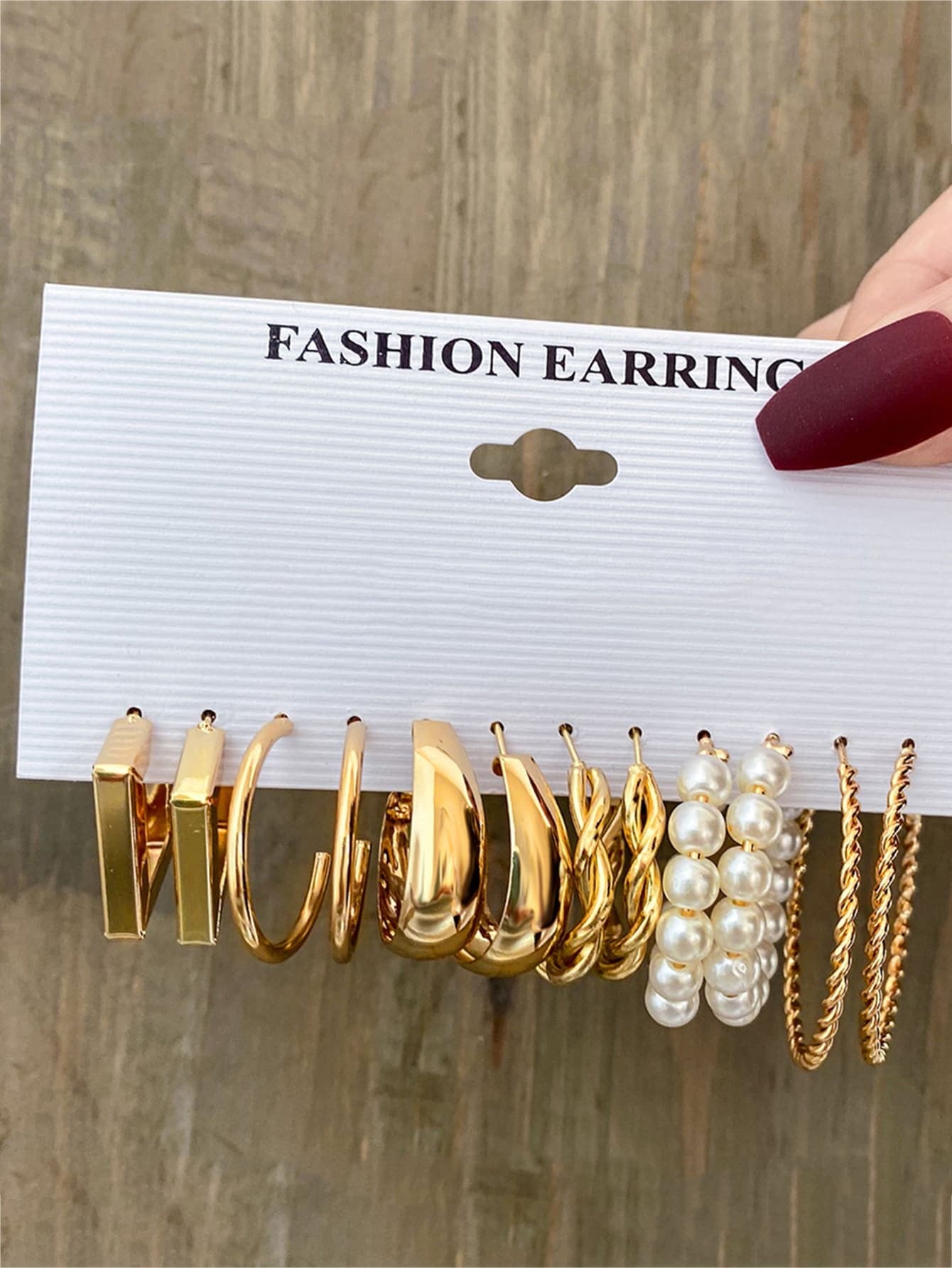 12pcs Fashionable Simple Faux Pearl Geometric Hoop Earrings Set, Gift For Women, Suitable For Vacation, Date, Daily, Casual, Party, Wedding