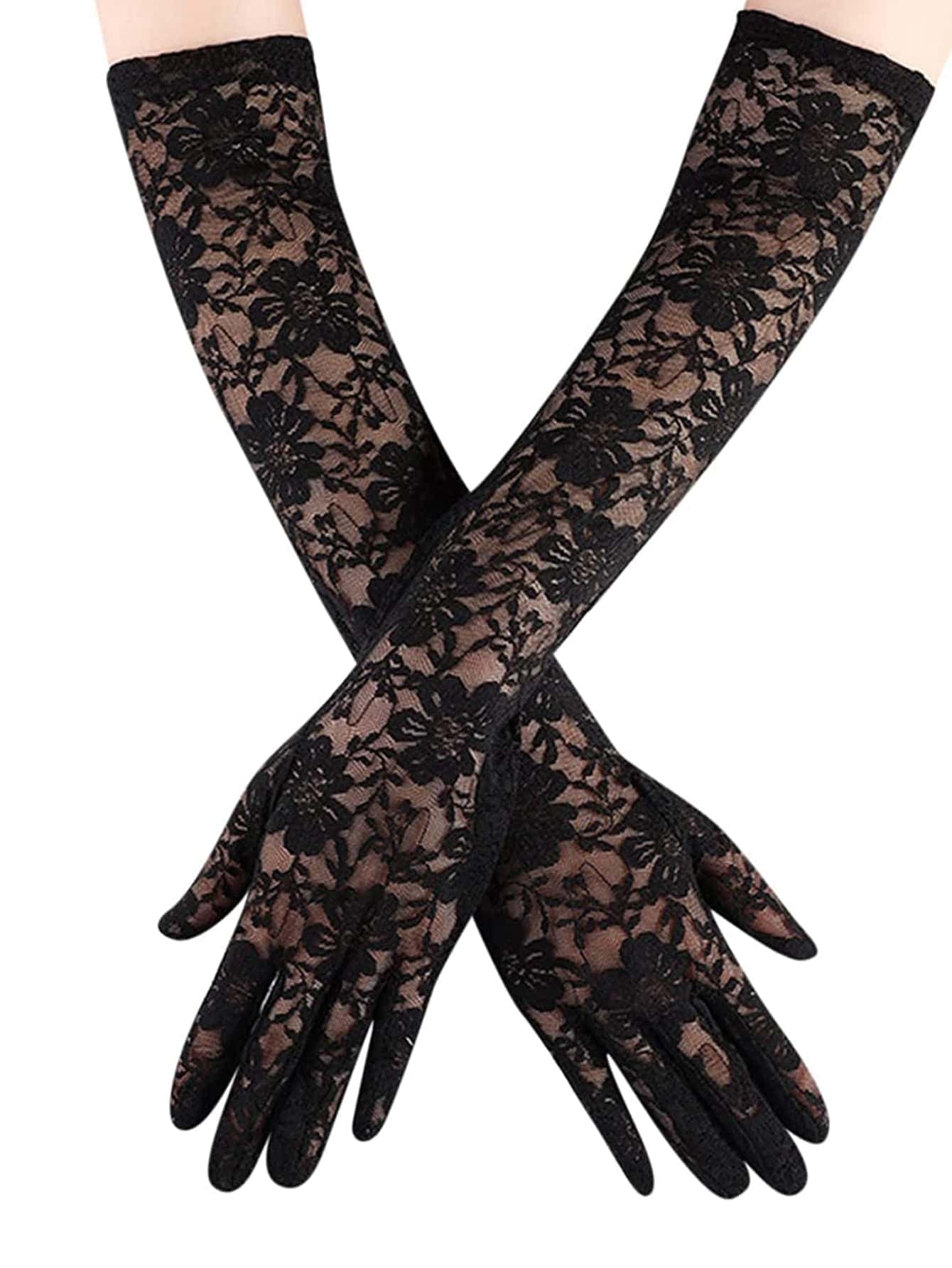 1pair 40cm Chrysanthemum Floral Lace Gloves Halloween Accessories Winter Gloves Wedding Valentine's Day Summer,Travel,Festival