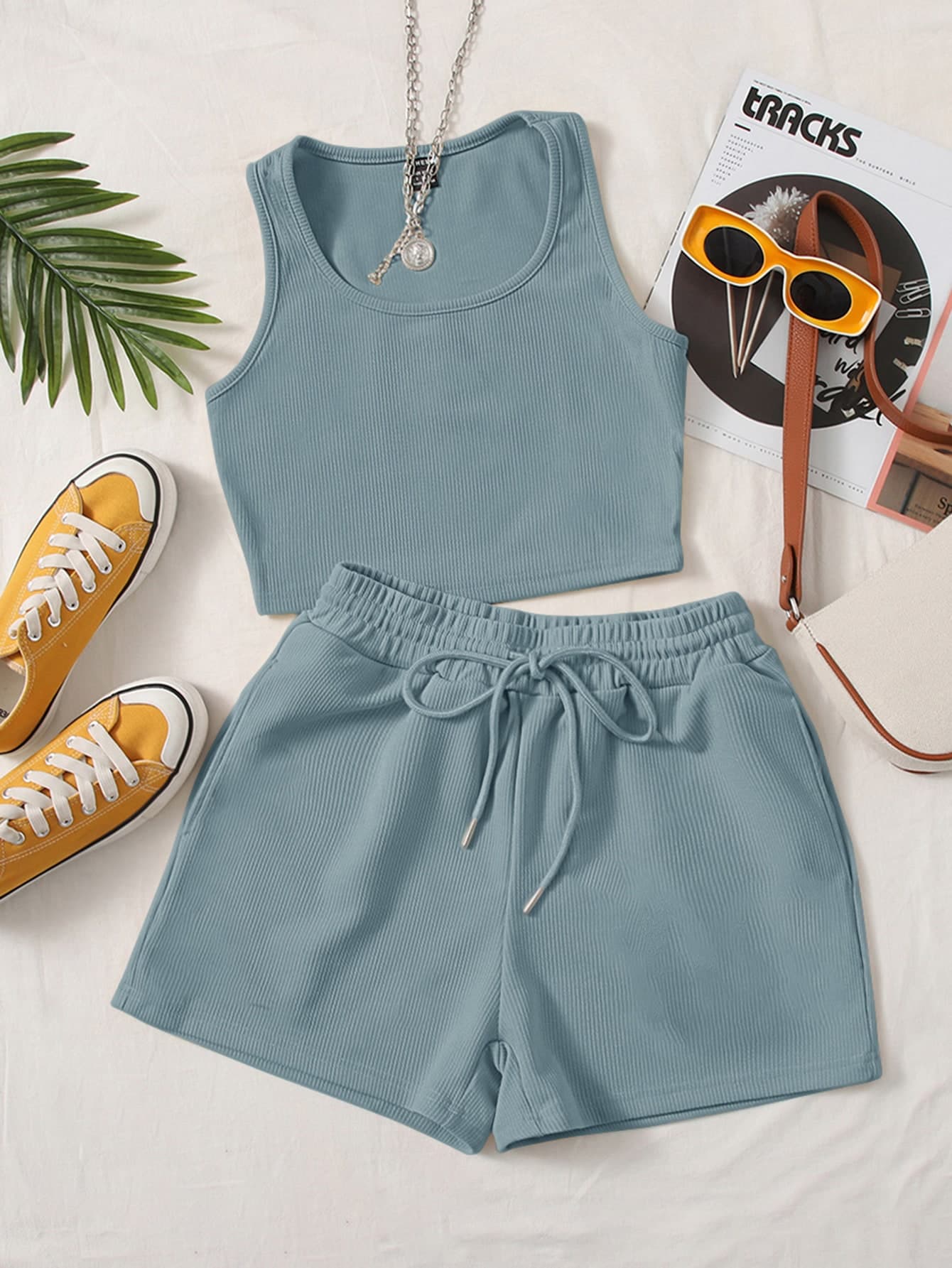 SHEIN EZwear Scoop Neck Tank Top and Track Shorts