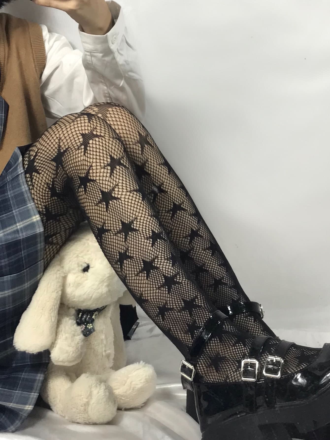 1pc Women's Halloween Lace Floral Pentagram Fishnet Stockings, Sexy Dark Style