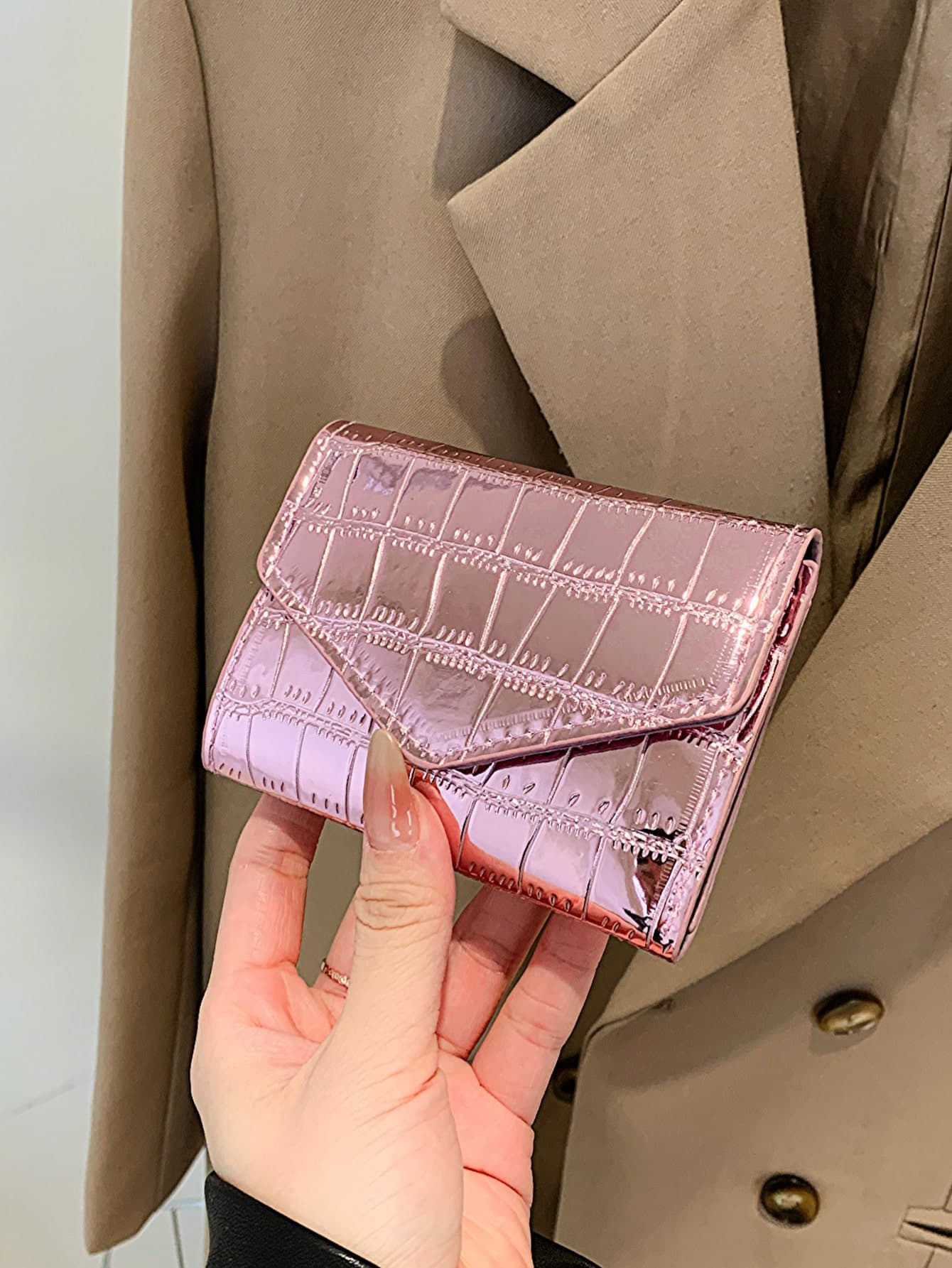 Metallic Crocodile Embossed Pocket Wallet Small Bi-Fold Slim Women Wallet PU Leather ID Card Minimalist Fashion Modern Business Anniversary On Valentine Day For Birthday GiftFemale Lady Girls Women Gift Gift Bag Present Gifts For Teachers Hot Pink Business Casual School Supplies Teacher Gifts Back To School For Women Wallet Purse Wallet Small Wallet