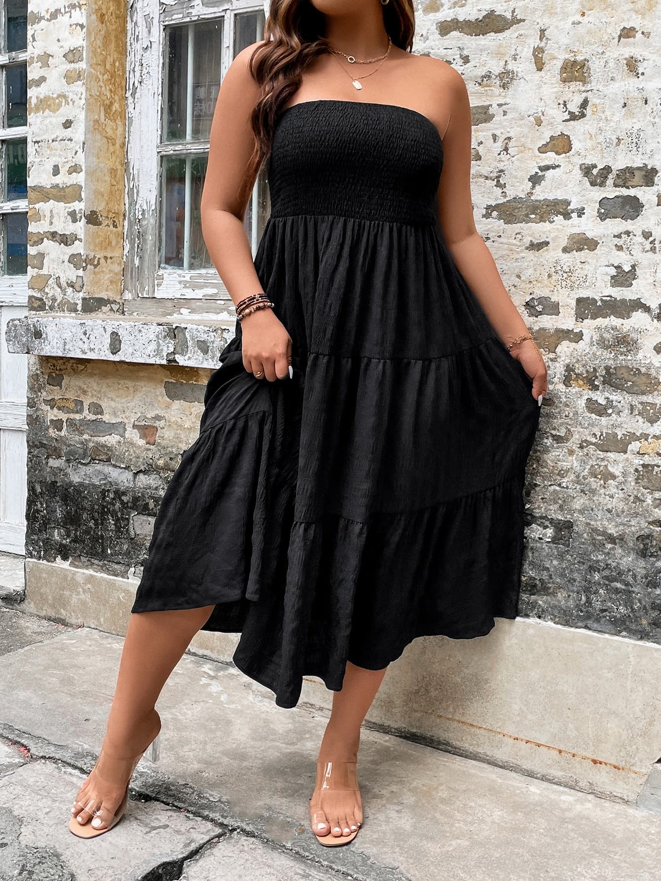 Breezaya Plus Ruffle Hem Tube Summer Boho Dress