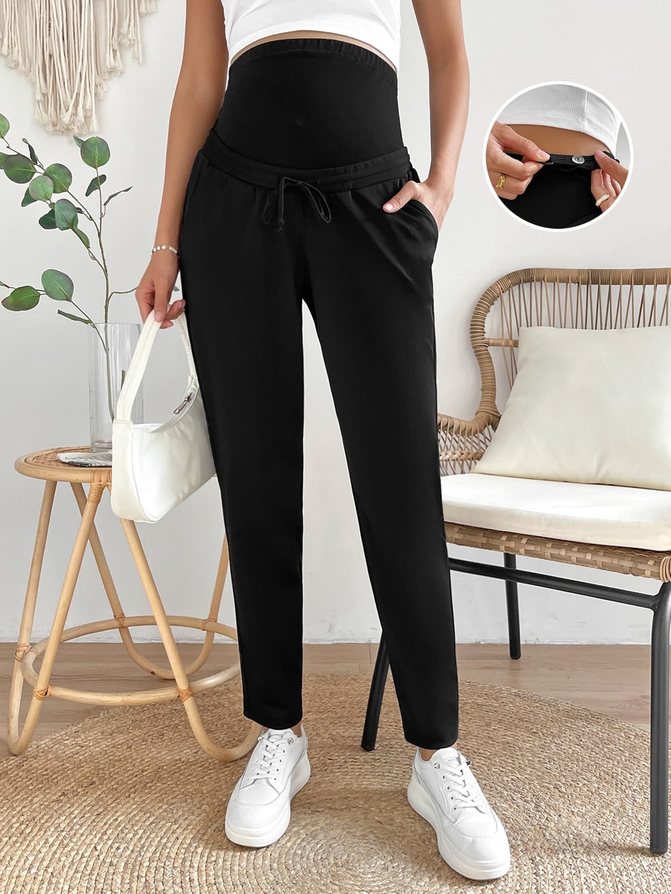 SHEIN Maternity Wideband Waist Drawstring Waist Slant Pocket Pants