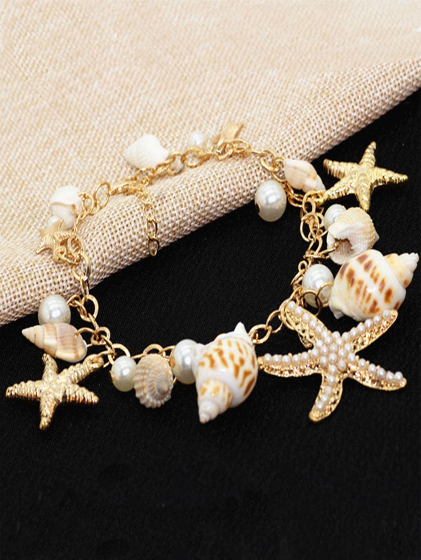 1pc Bohemian Style Alloy & Pearl Decor Starfish Bracelet For Women, Summer Beach
